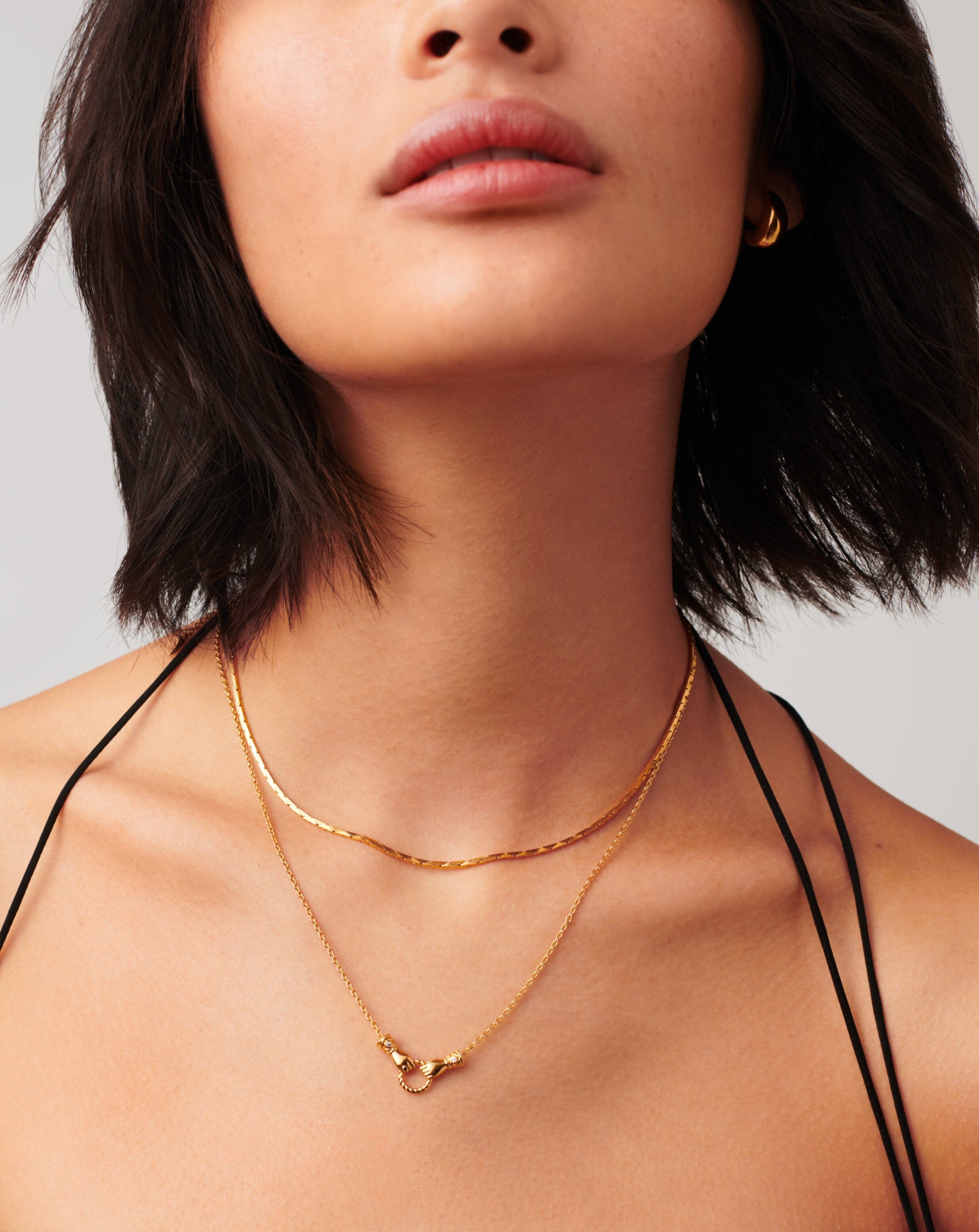 Harris Reed In Good Hands Mini Pendant Slider Necklace - 18k Gold Plated Cubic Zirconia & Black Onyx Jewelry for Women | Elegant Layering Necklace for Everyday Wear, Date Nights & Special Occasions