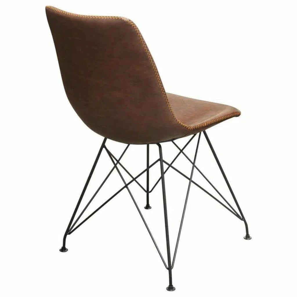 4-Piece Chocolate Leather Dining Chairs with Black Metal Base - Modern Kitchen & Dining Room Furniture Set for Home, Restaurant, or Office