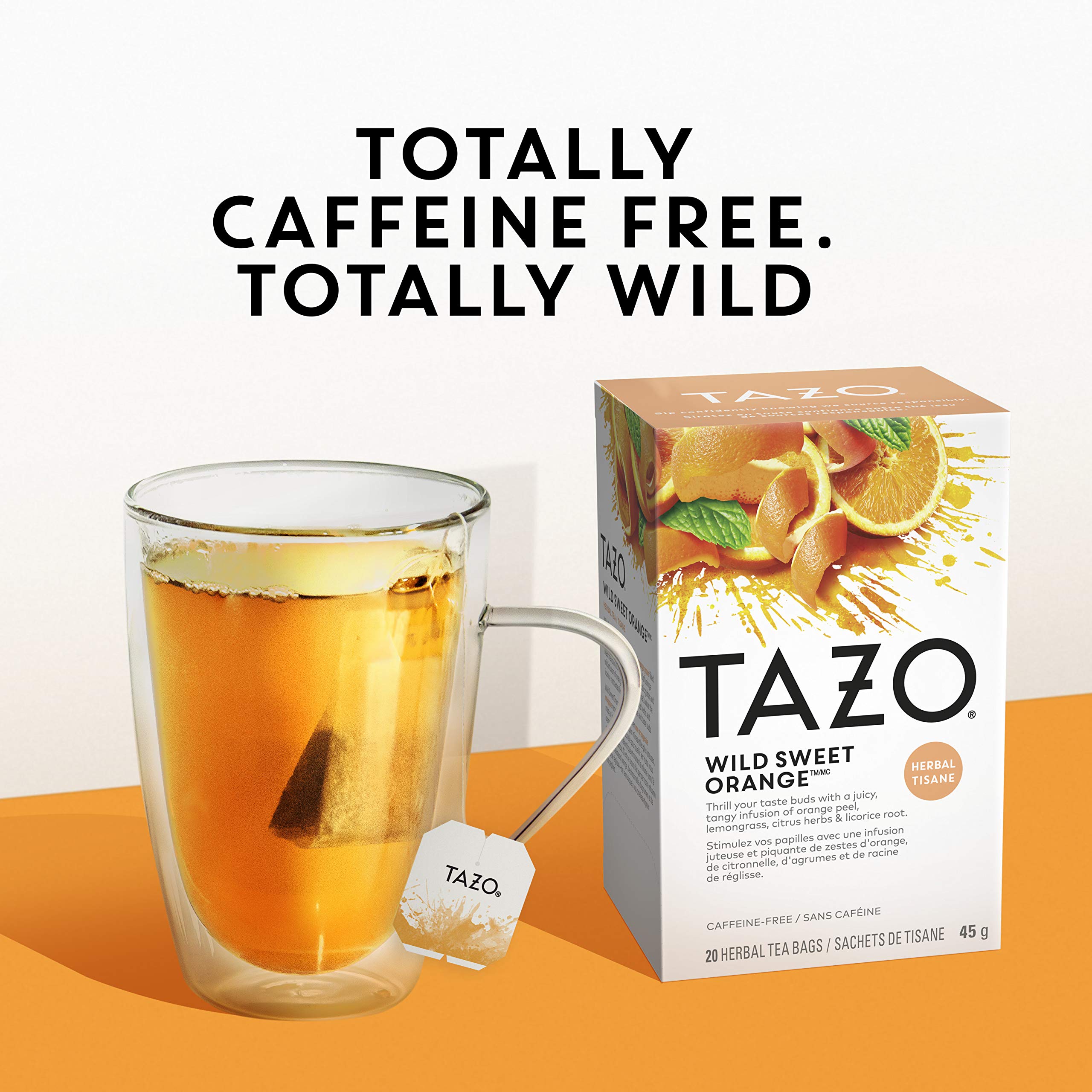 TAZO Wild Sweet Orange Herbal Tea Bags - Caffeine-Free, Unsweetened, 120 Count (20 Tea Bags x 6 Packs) | Refreshing Citrus Flavor for Relaxation, Iced Tea & Wellness Moments