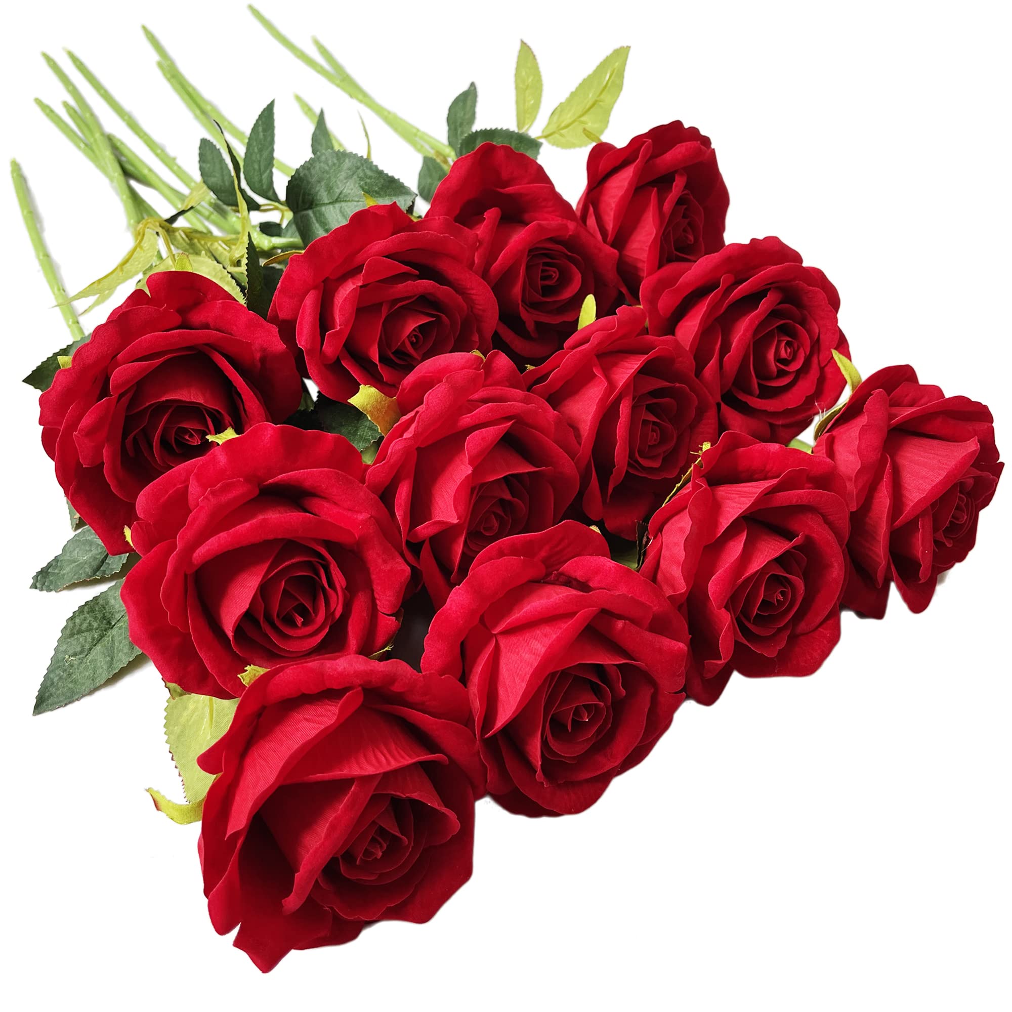 12 Pcs Real Touch Artificial Silk Roses - Red Blossom Faux Rose Flowers with Stems for Wedding Bouquets, Home Decor, Party Centerpieces, Garden Floral Arrangements - Perfect for Valentine's Day, Anniversary Gifts & Table Decorations