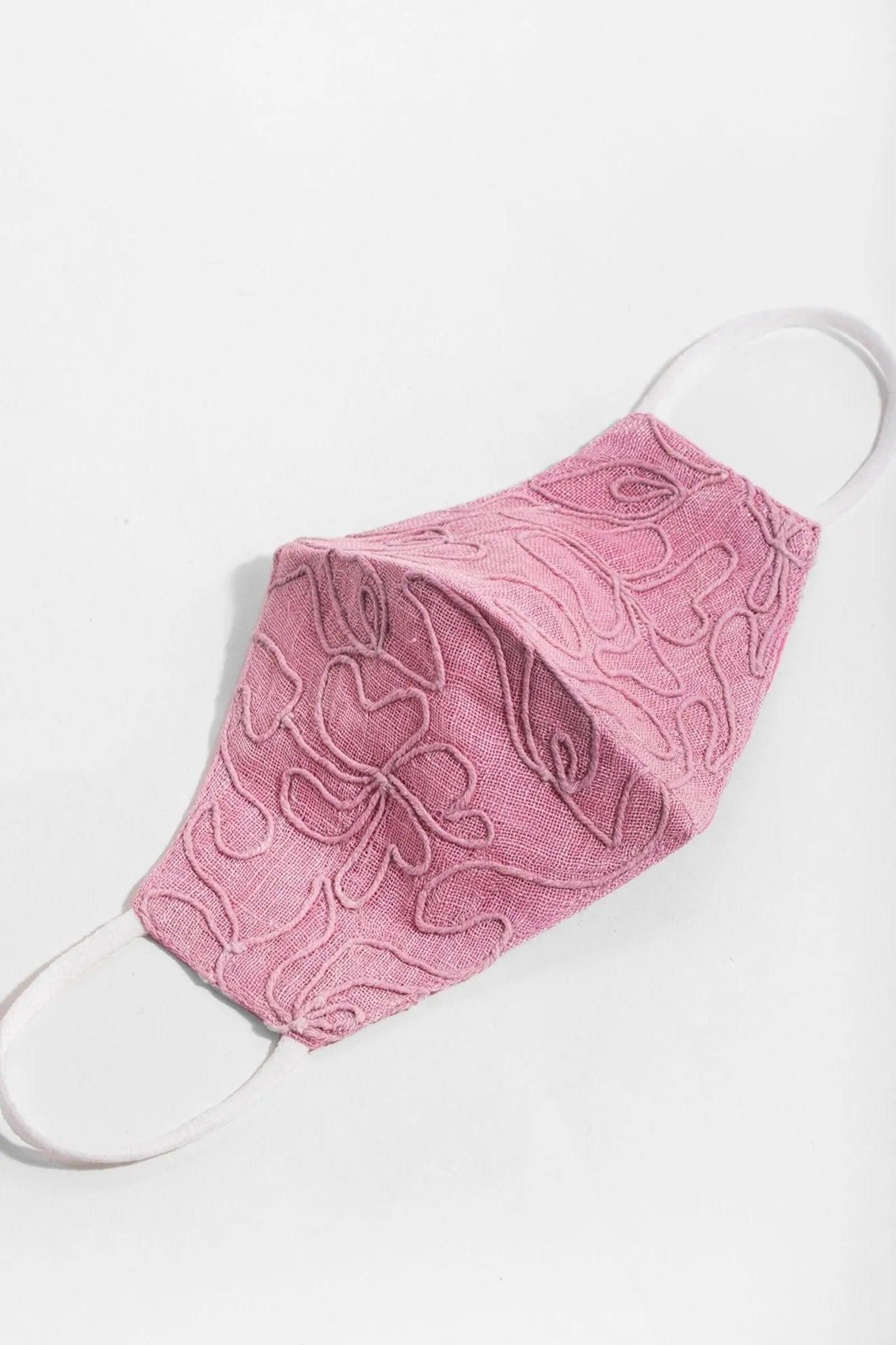 Linen Embroidered Face Mask - Breathable Washable Reusable Cotton Linen Fabric with Floral Embroidery - Perfect for Daily Use, Travel, and Outdoor Activities