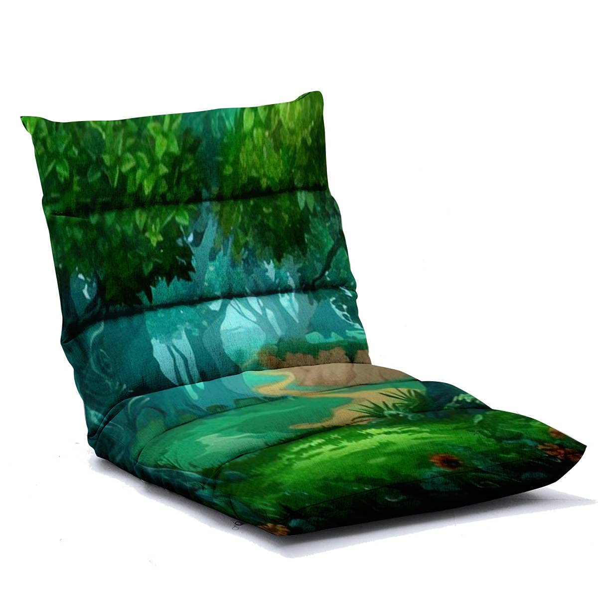 Adjustable 6-Position Memory Foam Floor Lounger - Forest of Magic Moving Trees Cartoon Illustration Folding Sofa Chair for Kids & Adults - Perfect for Reading, Watching TV, Gaming & Relaxing at Home