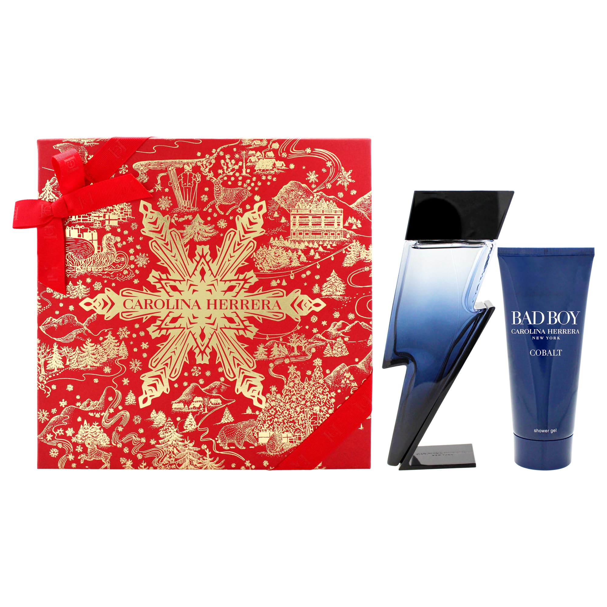 Carolina Herrera Bad Boy Cobalt Electrique Men's Fragrance Gift Set - 3.4oz EDP Spray & 3.4oz Shower Gel | Luxury Cologne & Body Wash Combo for Date Night & Special Occasions