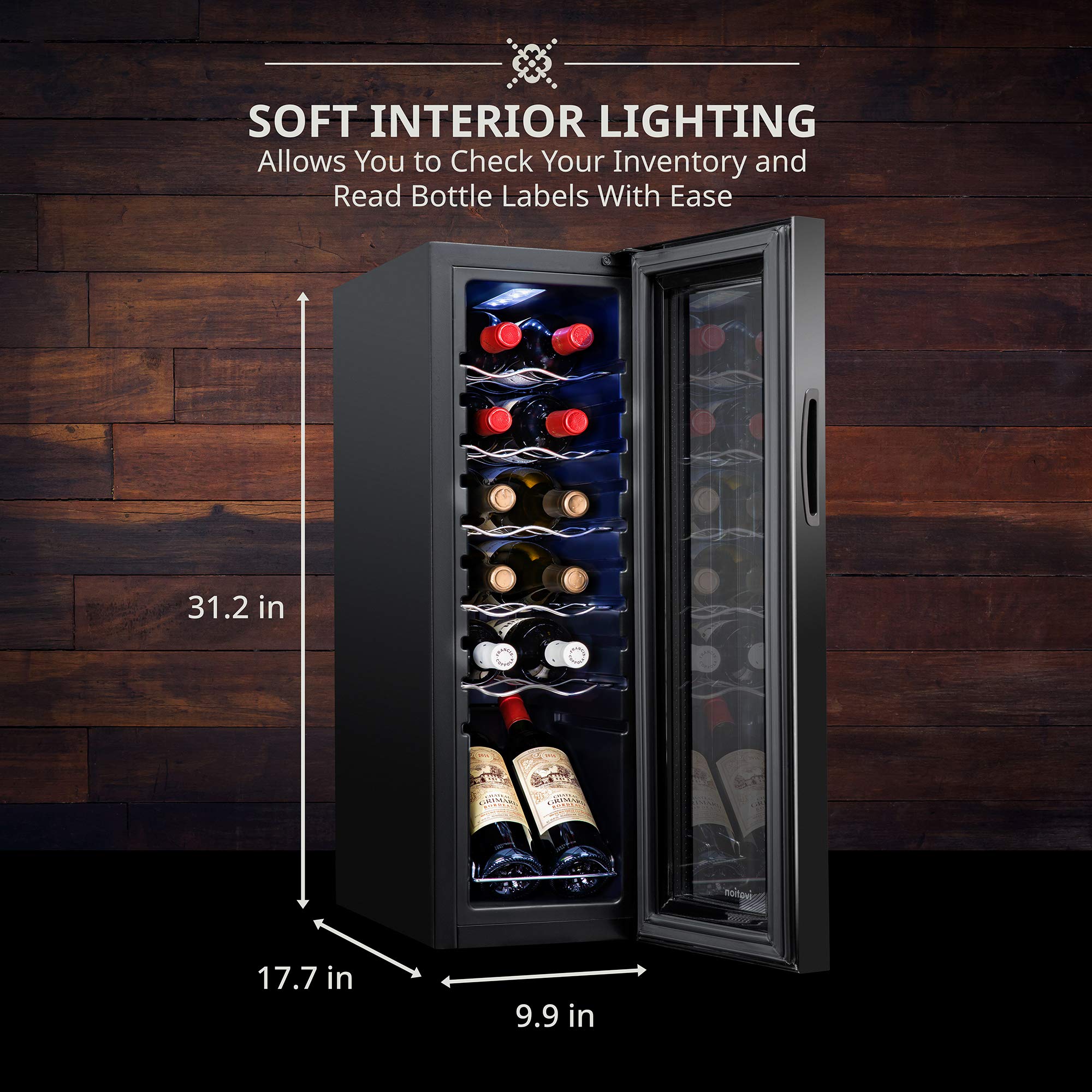 Ivation 12 Bottle Compressor Wine Cooler Refrigerator with Lock - Large Freestanding Wine Cellar Fridge with Digital Temperature Control (41°F-64°F) & Glass Door - Black - Perfect for Home Bars, Kitchen, and Wine Storage