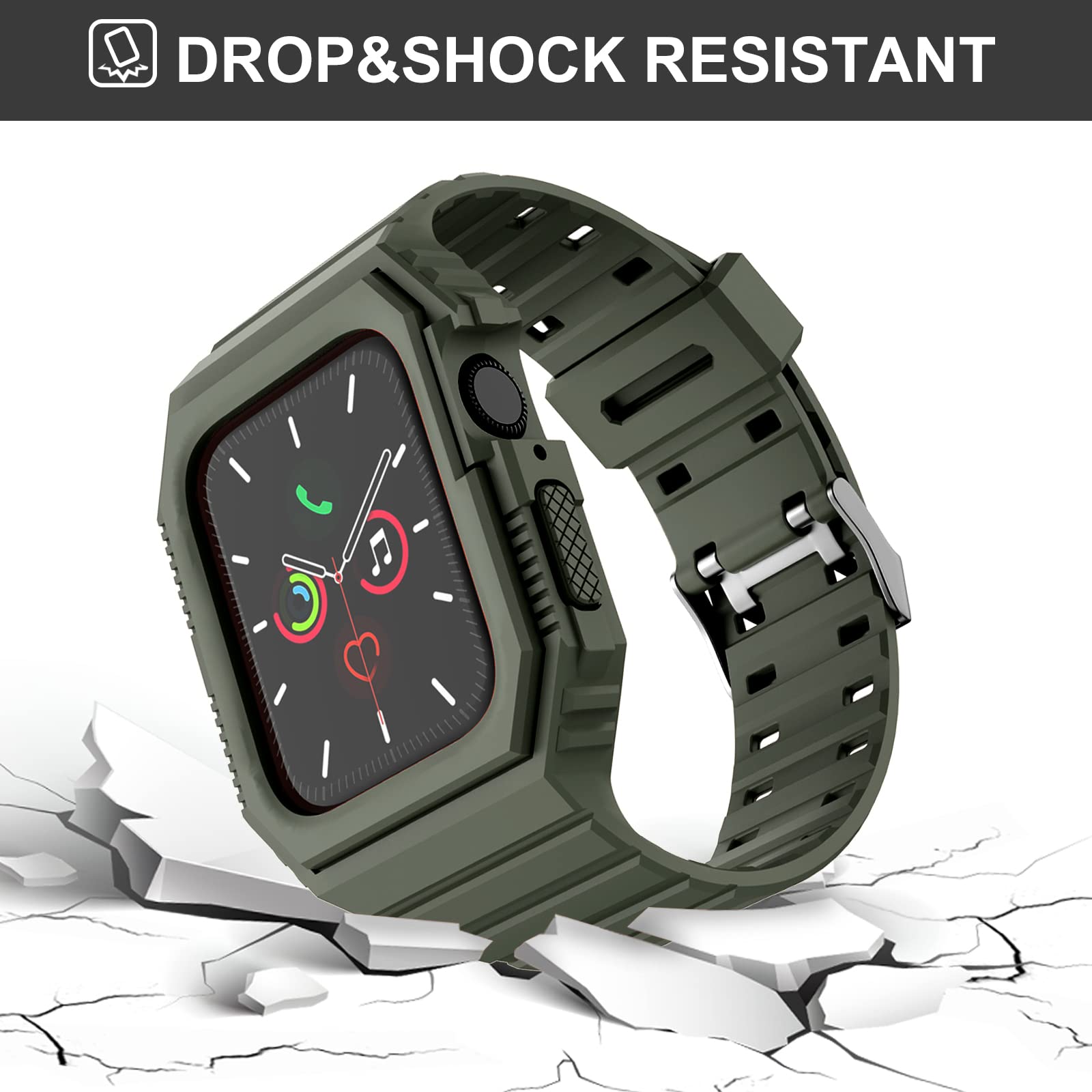 Premium Apple Watch Bands Compatible with 38mm 40mm 42mm 44mm - Durable TPU Sport Strap with Rugged Bumper Case for Series 1/2/3/4/5/6/7/SE - Perfect for Workouts, Running & Outdoor Activities (Men & Women)