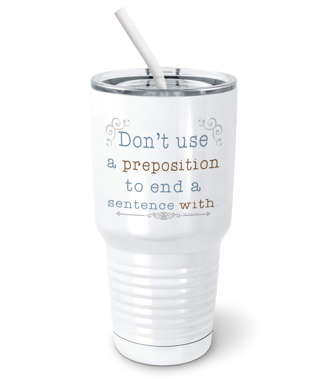 PixiDoodle Funny Teacher Tumbler 30oz - Spill-Proof Slider Lid & Silicone Straw - Perfect Gift for Bookworm English Teachers - Great for Classroom, Office or Home Use (White)