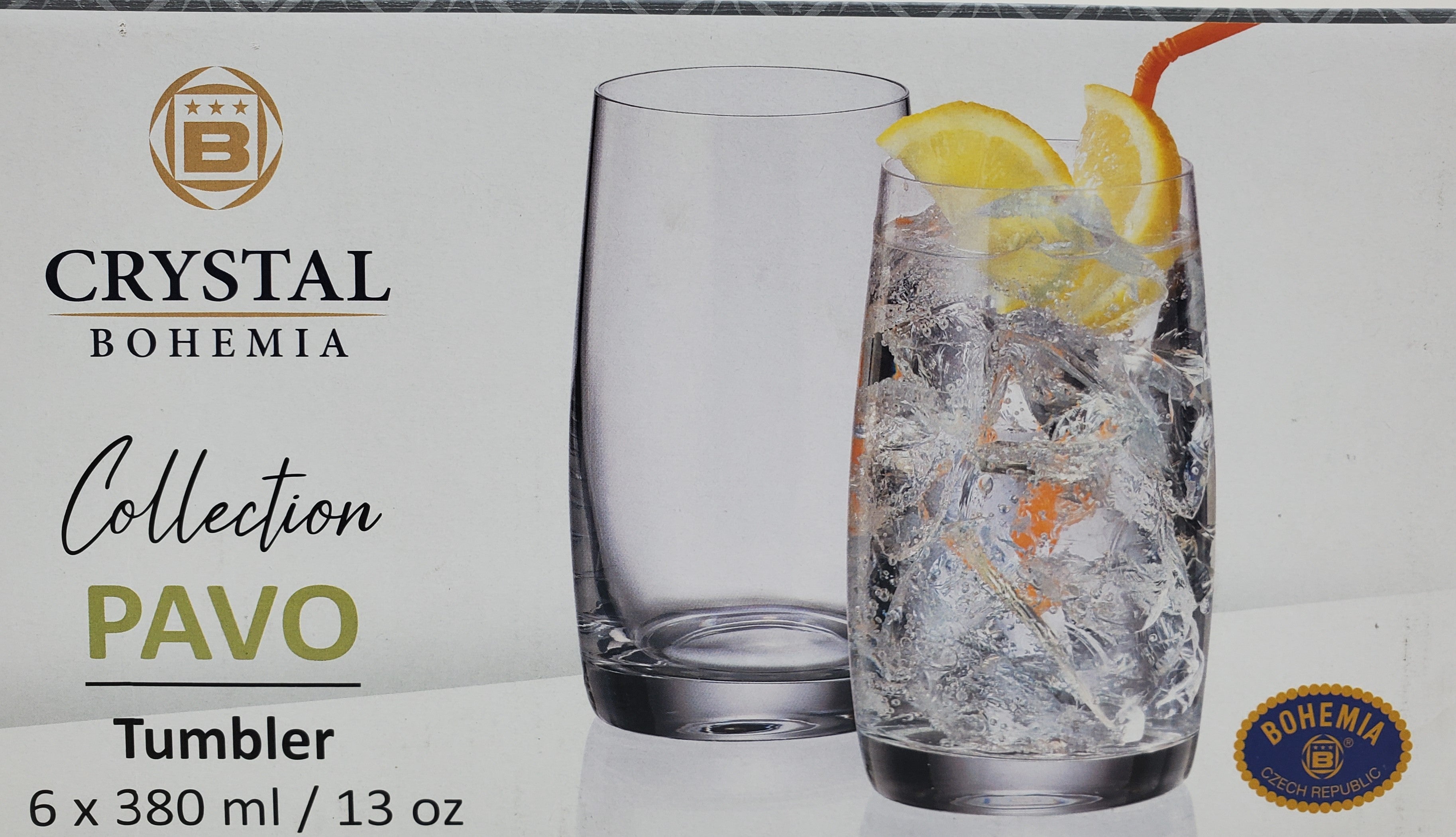 13 oz 6-Piece Glass Tumbler Set - Pavo Design - Durable Drinking Glasses for Cocktails, Iced Coffee & Smoothies - Perfect for Home, Bar or Restaurant Use