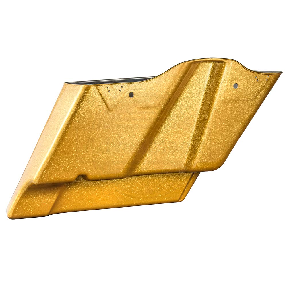 Gold Flake Harley Stretch Motorcycle Saddle Bags & Fender Extensions - Premium Accessories for 2014+ Harley Davidson Touring Bikes - Perfect for Long Rides & Road Trips