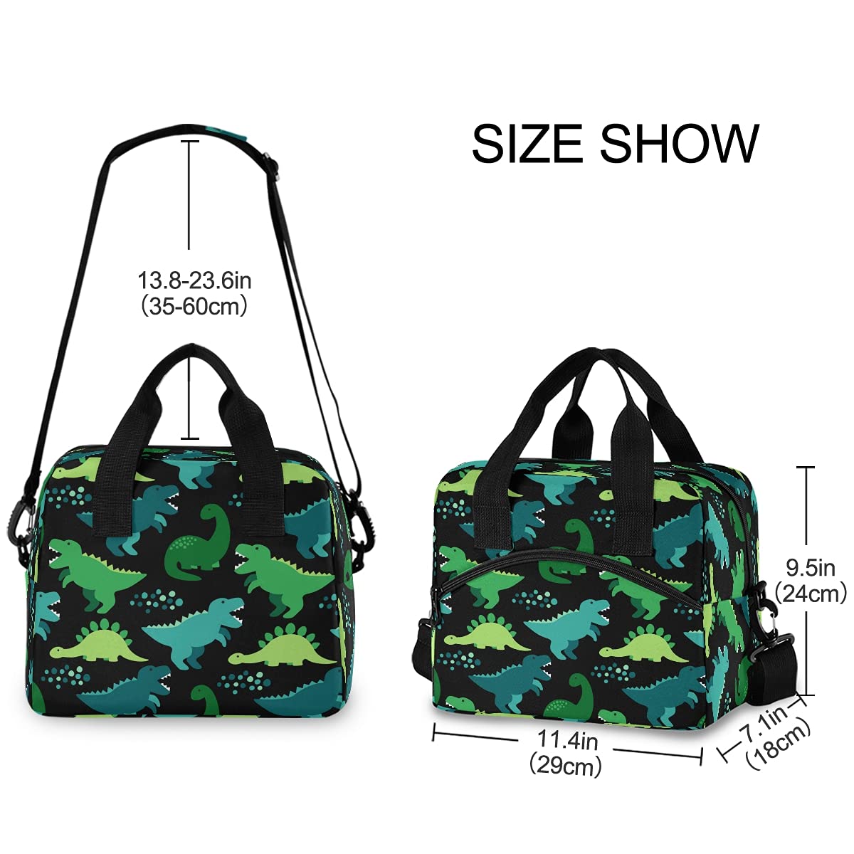 Durable Insulated Lunch Box with Shoulder Strap - Cute Dinosaur Design for Men & Women - Water-resistant Cooler Bag for Office, Work, Picnic & Beach (11x7x9 Inch) - Perfect for School, Camping & Outdoor Activities