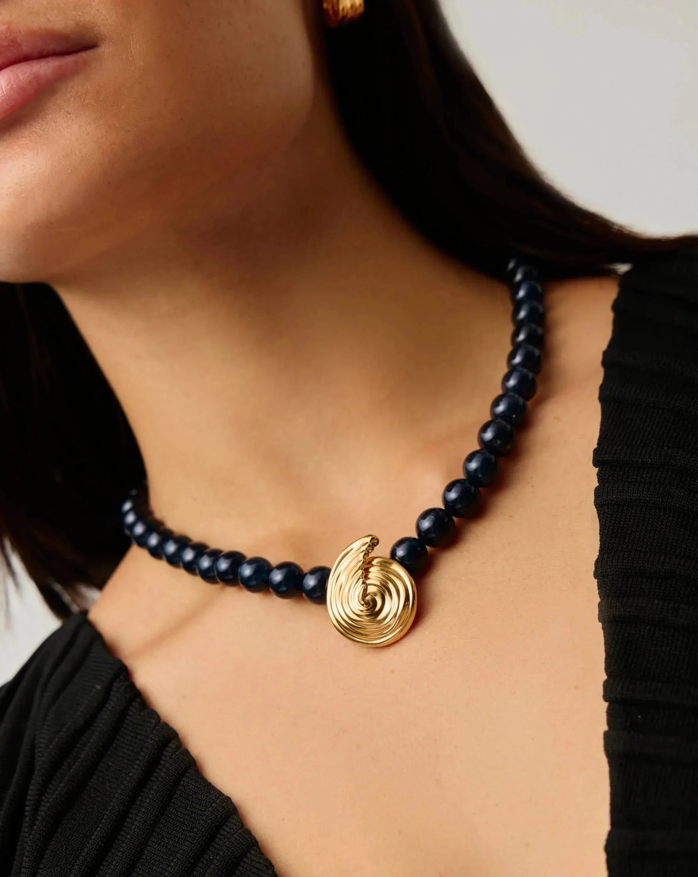 Spiral Gemstone Beaded Pendant Necklace - 18k Gold Plated with Dark Blue Crystal Quartz | Elegant Boho Jewelry for Women, Perfect for Parties, Weddings & Everyday Wear