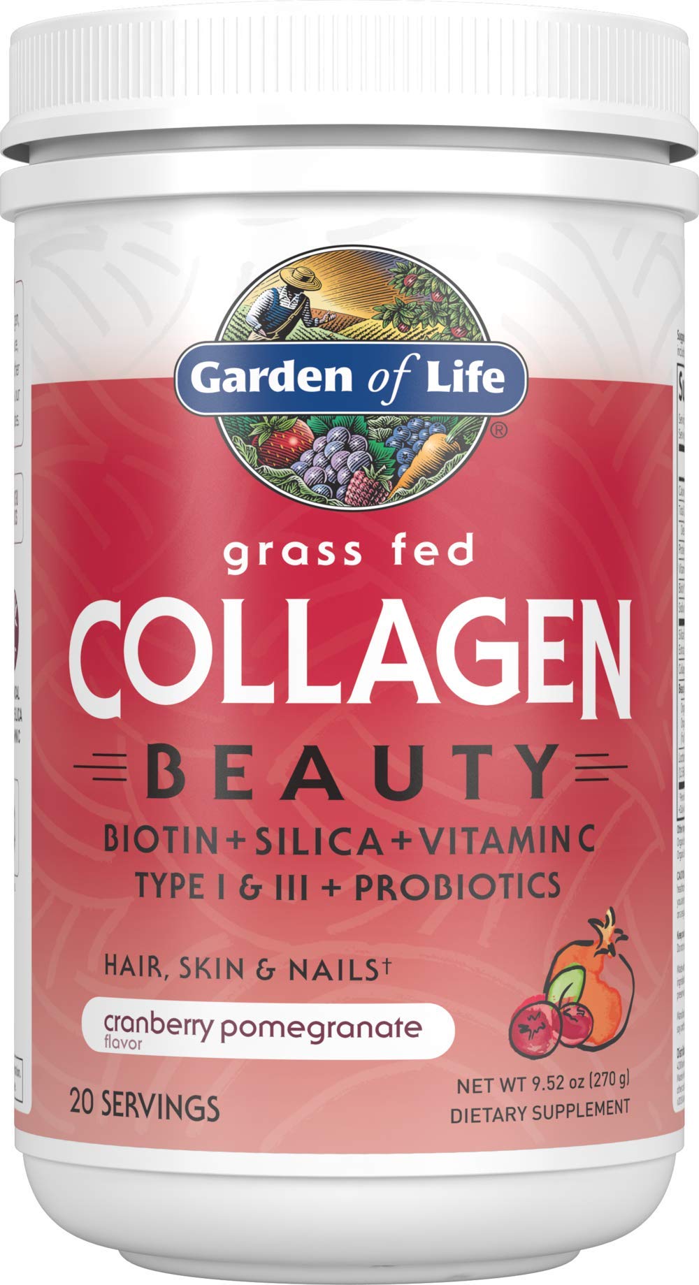 Garden of Life Grass-Fed Collagen Beauty Powder - Cranberry Pomegranate Flavor, 20 Servings | Hydrolyzed Collagen Peptides for Hair, Skin & Nails Support | Collagen Protein Supplement for Women & Men | Perfect for Smoothies, Coffee & Post-Workout Recovery