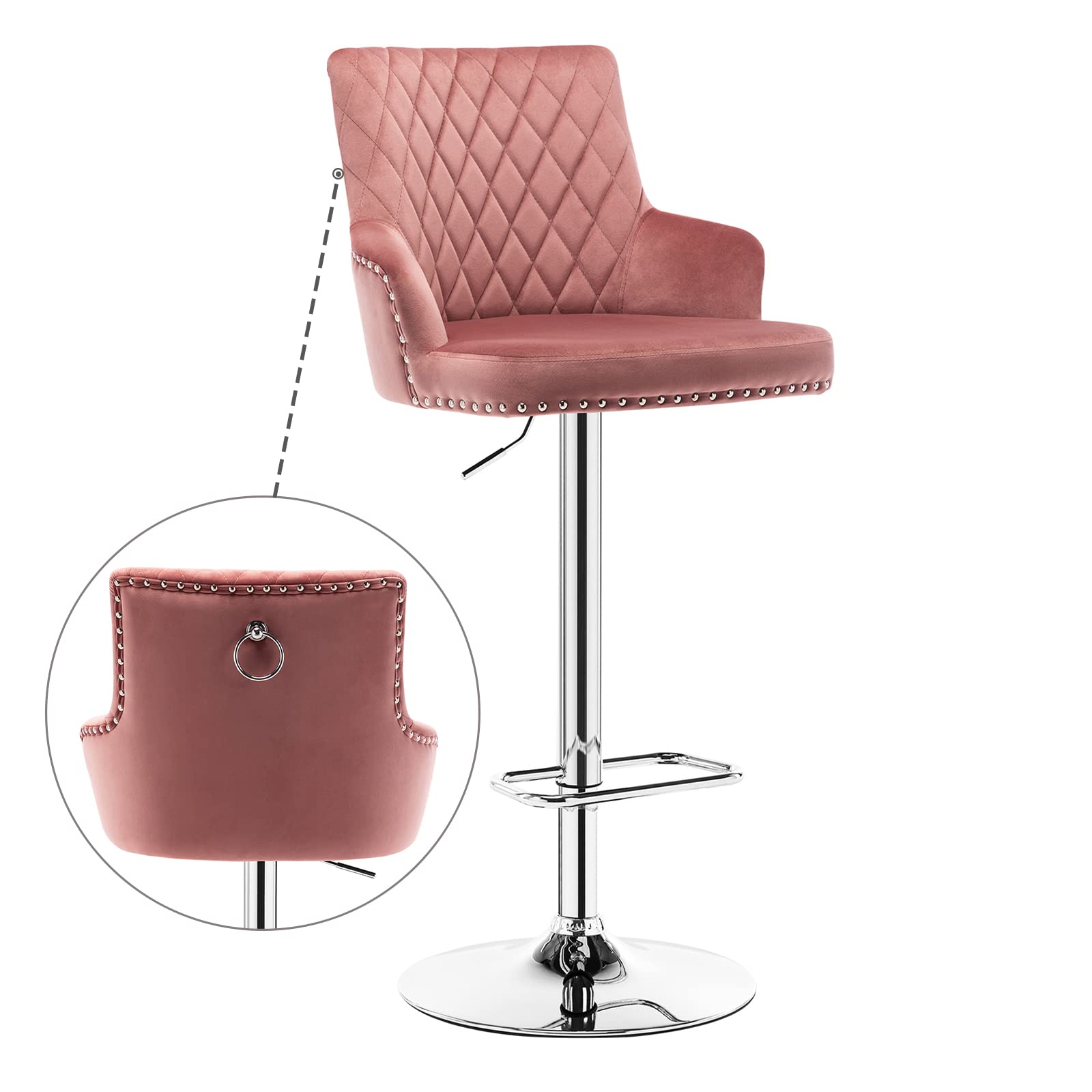 Adjustable Counter Height Bar Stools for Kitchen, Dining & Breakfast Nook - 1 PC Pink Stool with Footrest - Perfect for Home, Cafe & Small Spaces