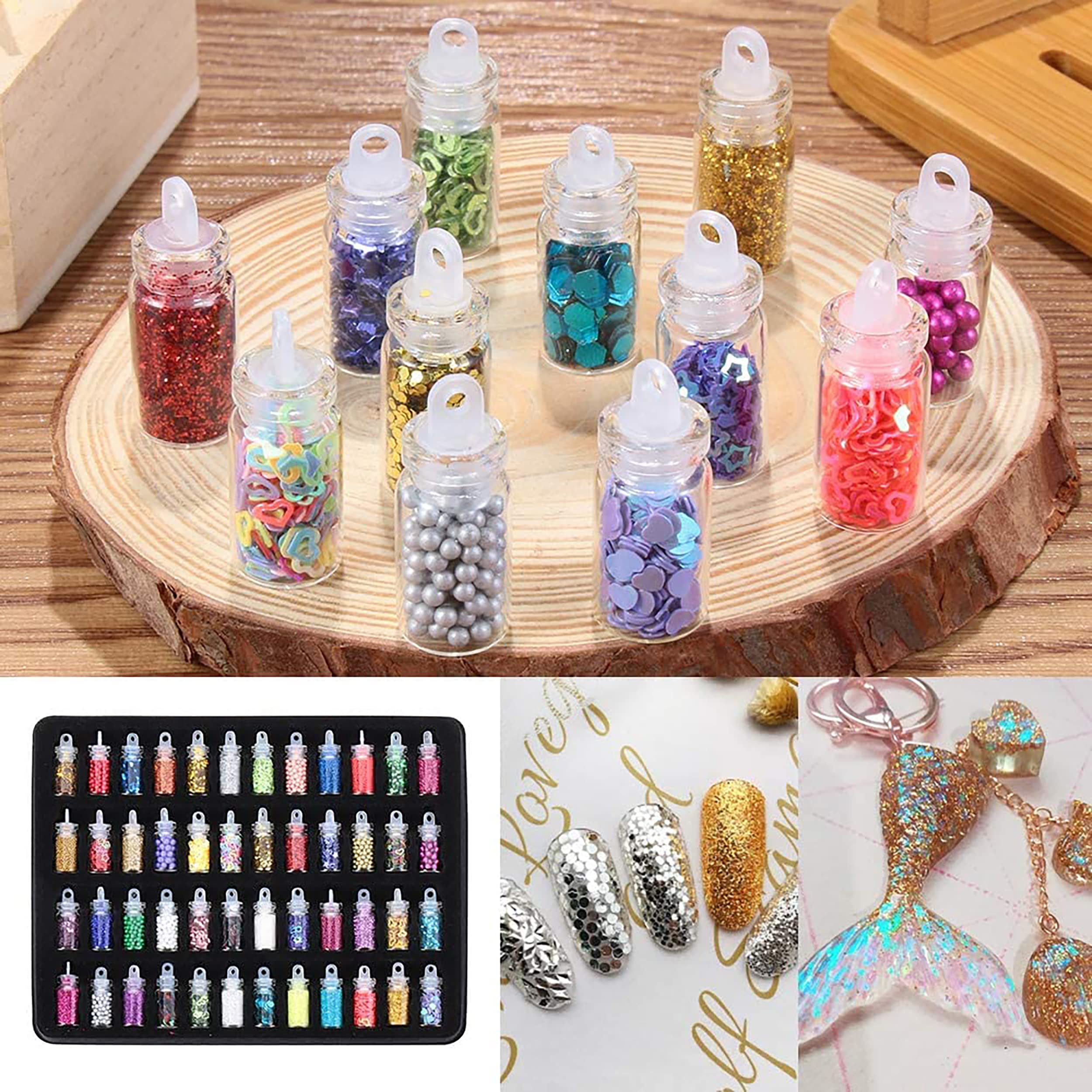 MAPPERZ 100 White Acrylic Nails Kit with 48 Jars Nail Glitter, 1 Nail Glue, 10 Self-Adhesive Nail Tapes, 144 Nail Art Stickers & Nail Stamp - Perfect for DIY Nail Art, Salon Professionals & Home Manicures