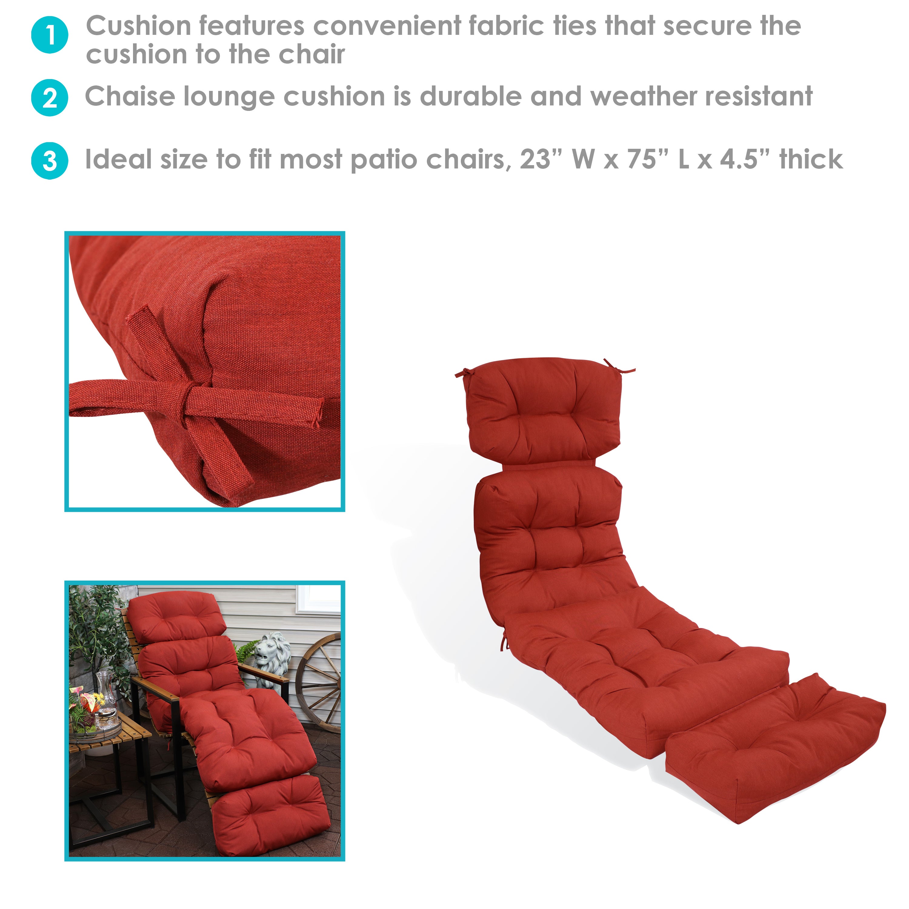 Sunnydaze Olefin Tufted Outdoor Chaise Lounge Chair Cushion - Water-Resistant Patio Furniture Cushion for Poolside, Deck, and Garden Relaxation | Durable & Weatherproof Outdoor Seating Accessory