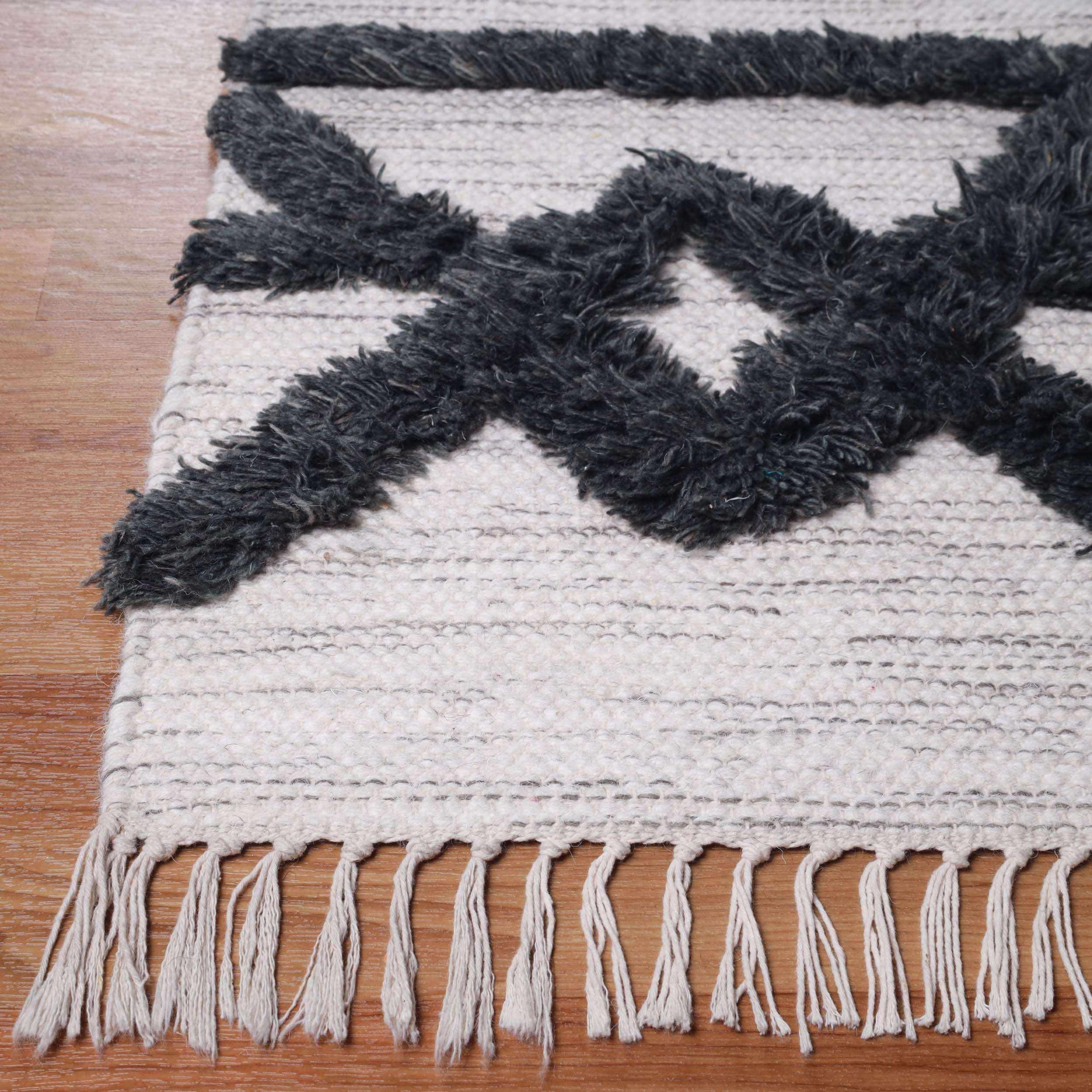 Wakana Southwestern Wool Abstract Line Geometric Fringe Area Rug - Soft Bohemian Decor for Living Room, Bedroom & Office