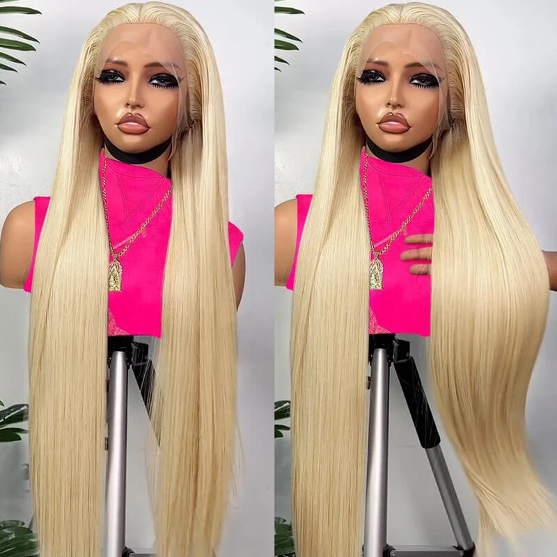 Eullair #613 Blonde Lavender Purple Pink Grey Straight Human Hair Wig with 13x4 Transparent Lace Frontal for Women | Perfect for Cosplay, Daily Wear & Special Occasions