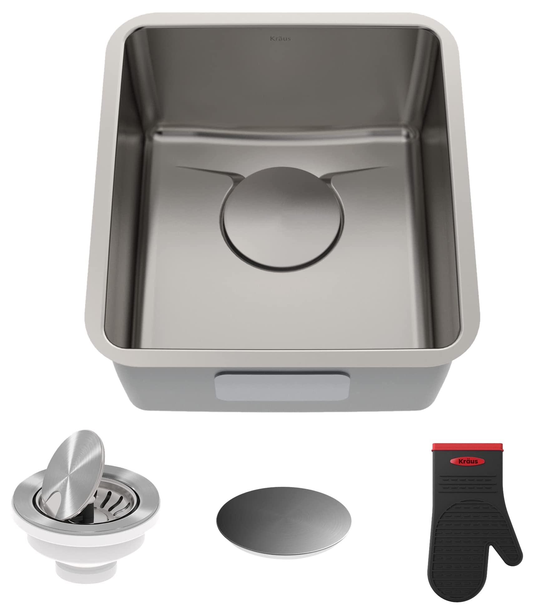 KRAUS Dex 17-Inch Undermount Single Bowl Stainless Steel Kitchen Sink - 16 Gauge TRU16, DrainAssure WaterWay & VersiDrain, Radiant Pearl Finish (KD1US17B) - Perfect for Modern Kitchens & Bar Prep Areas
