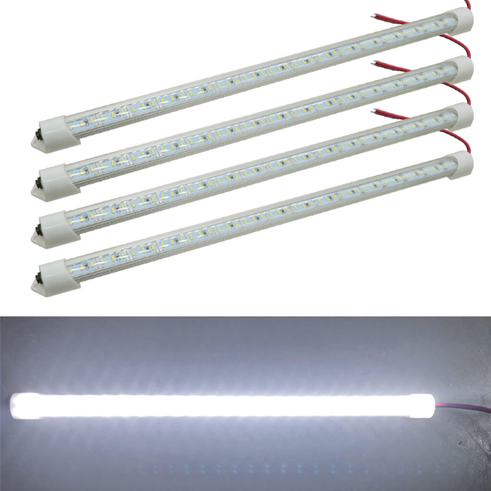 Ampper 12V Van Interior LED Light Bar - 48 LED Super Bright Lights with On/Off Switch for Car, Van, RV, Cabinet, Showcase, Indoor Home Lighting (4 Pack) - Perfect for Night Driving, Camping & Storage Organization