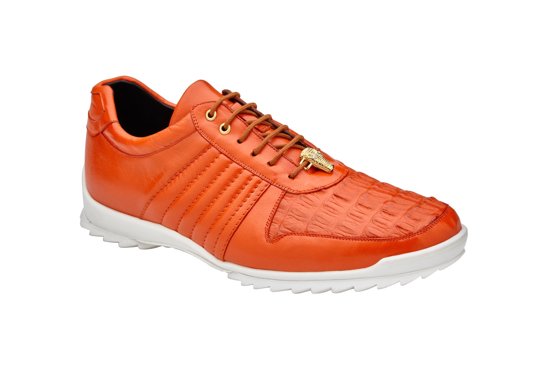 Belvedere Astor Genuine Hornback Caiman Crocodile Leather & Soft Calfskin Sneakers in Orange - 33599 | Luxury Men's Dress Shoes for Formal Occasions & Business Events