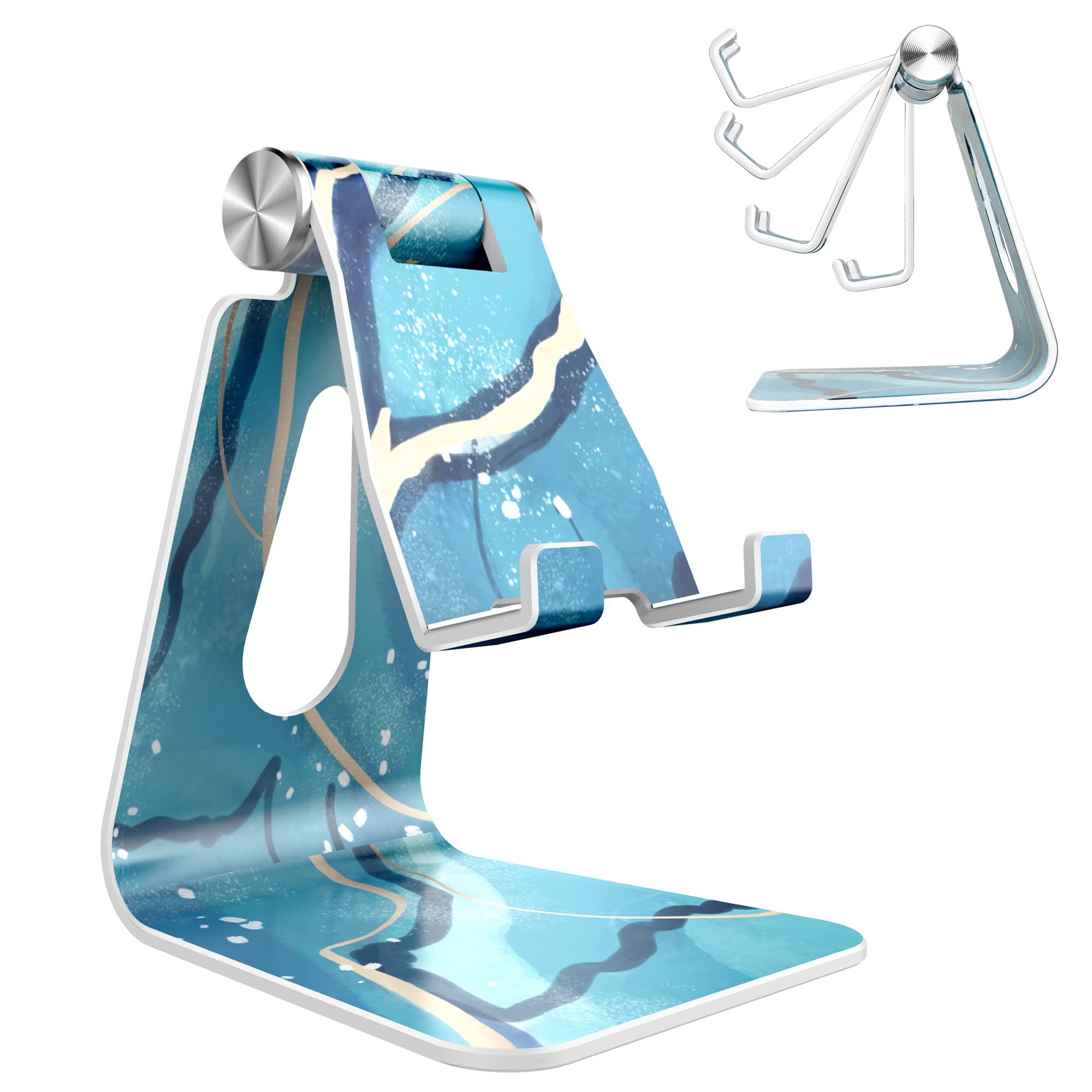 Premium Adjustable Aluminum Phone Stand - CreaDream Marble Design Desktop Holder for iPhone 13/12/11 Pro Max/Mini & All Smartphones | Perfect for Home Office, Video Calls, and Hands-Free Viewing - Blue