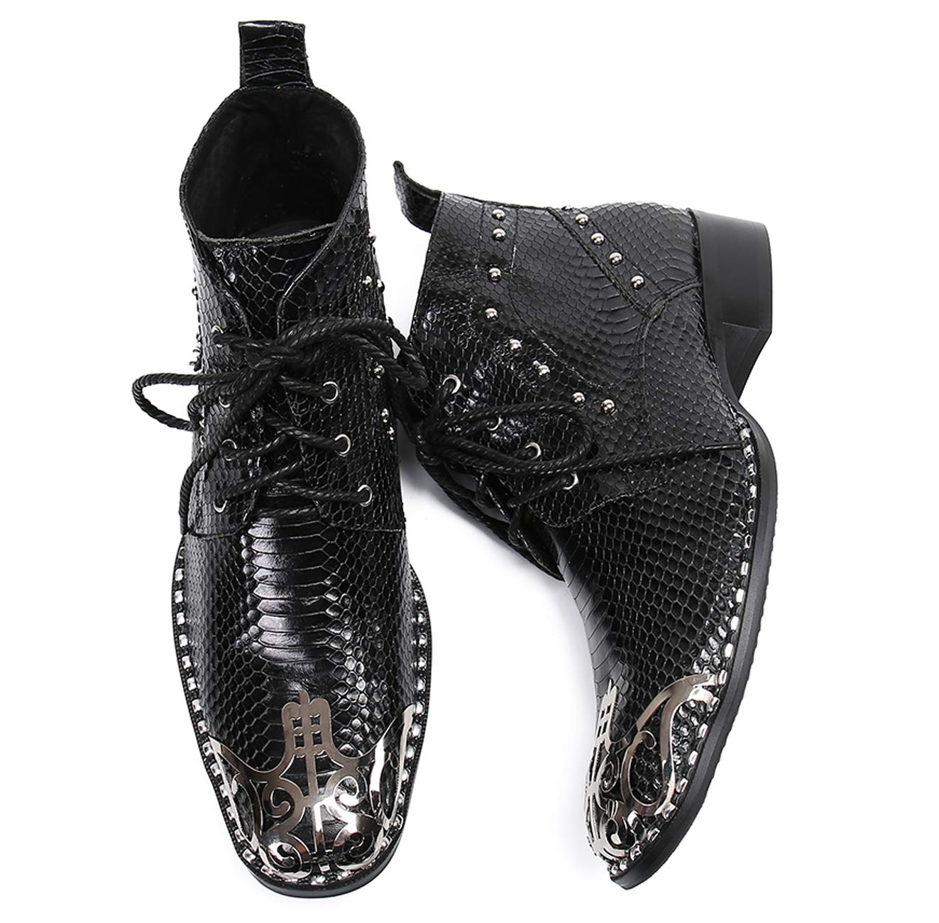 Authentic Santimon Men's Western Boots - Genuine Leather with Metal Tip & Lace Up Design - Stylish Dress Boots for Cowboy, Rodeo & Night Out