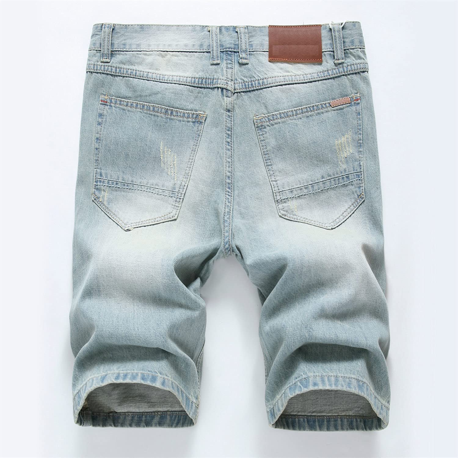 Men's Distressed Slim Fit Ripped Denim Shorts - Light White Blue, Size 36 | Comfortable Stretch Jeans with Pockets | Perfect for Summer Outfits, Casual Wear & Street Style Fashion