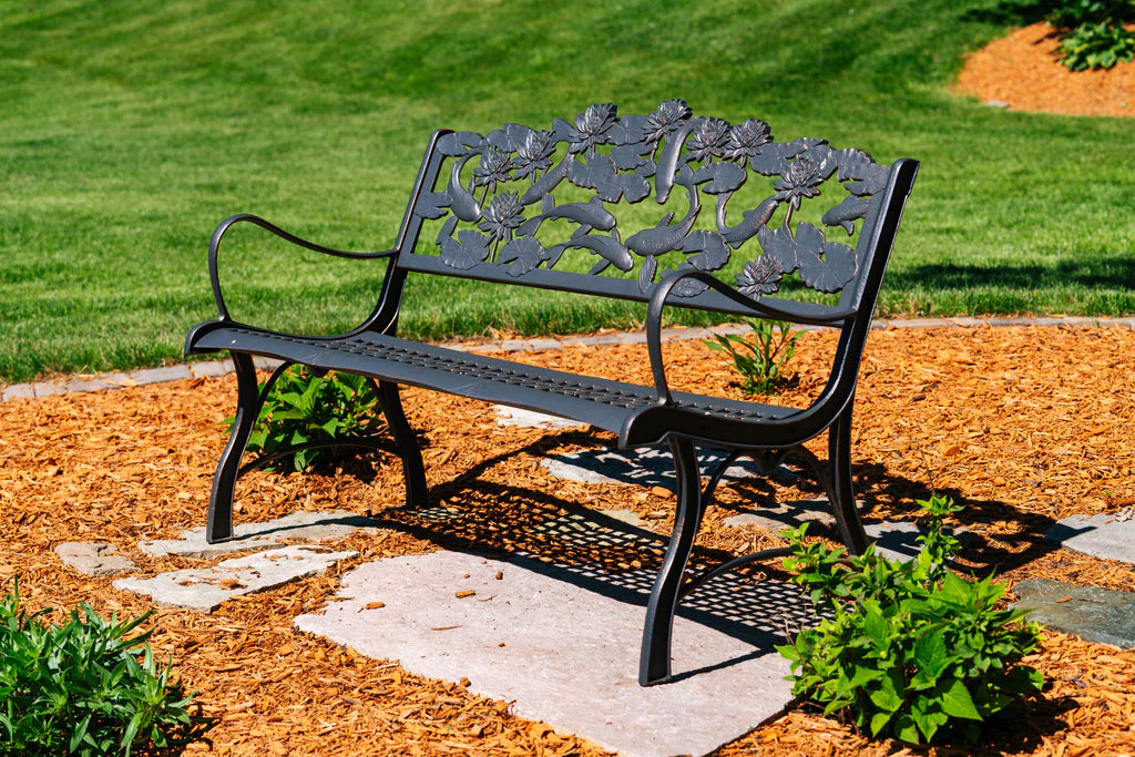 Premium Outdoor Koi Bench - Waterproof Teak Wood Garden Bench for Patio, Pond & Backyard - Perfect for Relaxing by Your Koi Fish Pond or Garden Oasis