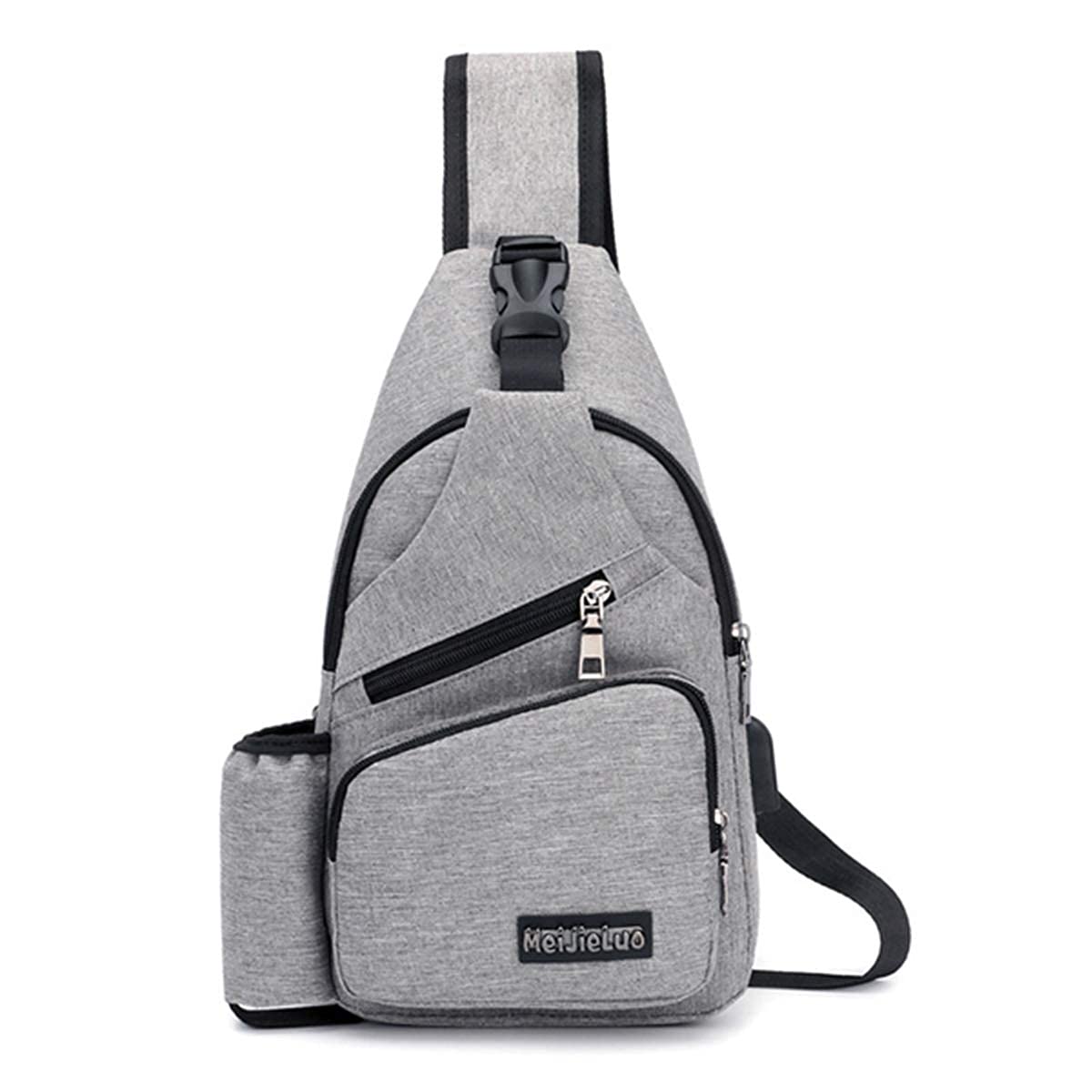 Men's Large Capacity Shoulder Backpack Chest Bag - Waterproof Oxford Crossbody Bag with USB Charging Port for Outdoor Travel, Hiking & Daily Commute (Grey) | Perfect for Camping, Work & College