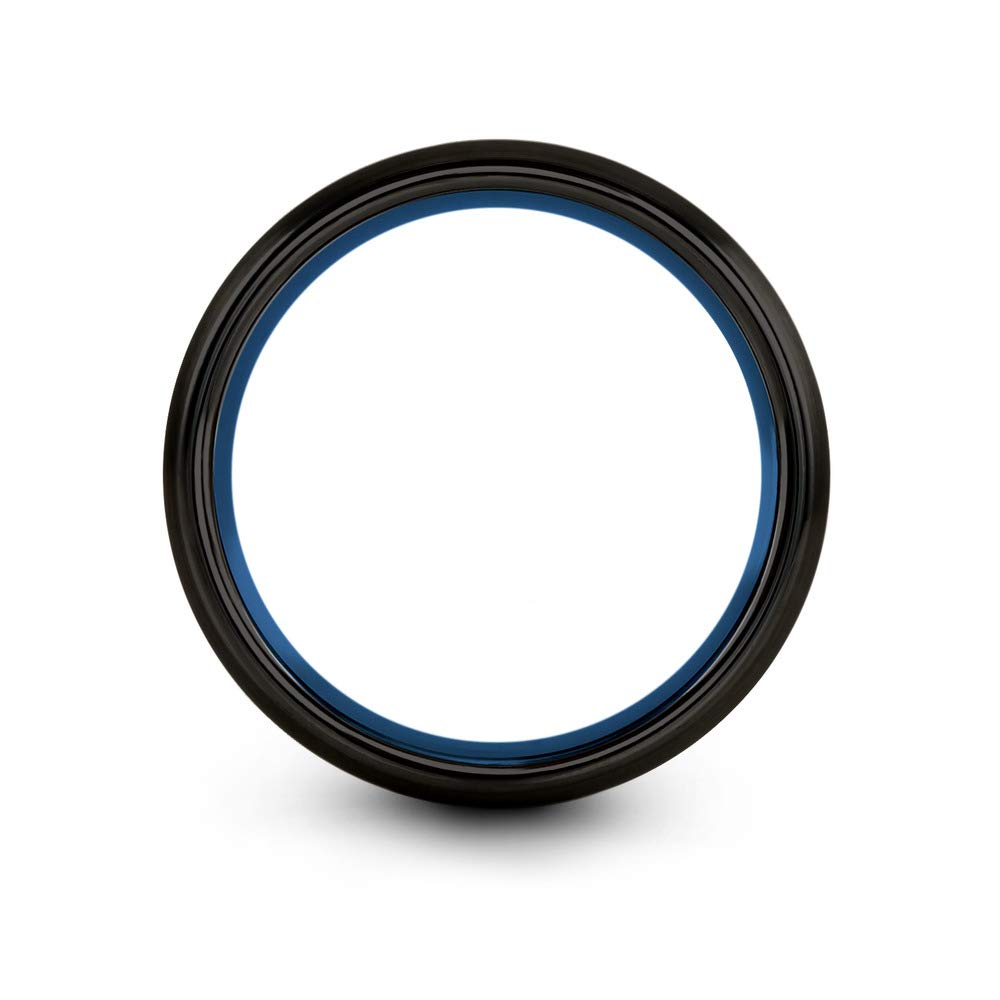 6mm Tungsten Carbide Wedding Band Ring for Men & Women - Blue Black Center Line, Dome Black Brushed & Polished - Custom Engraved Anniversary & Engagement Ring - Perfect for Weddings, Proposals & Special Occasions