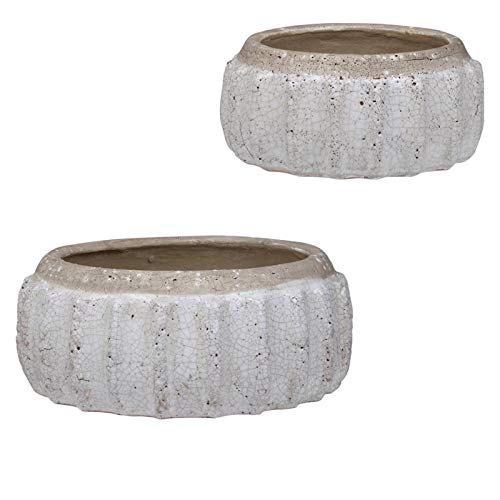 BOWERY HILL Modern Distressed Ceramic Bowl Set of 2 - Cream & Beige Farmhouse Style Serving Bowls for Soup, Salad, Pasta - Perfect for Dining, Entertaining, and Home Decor
