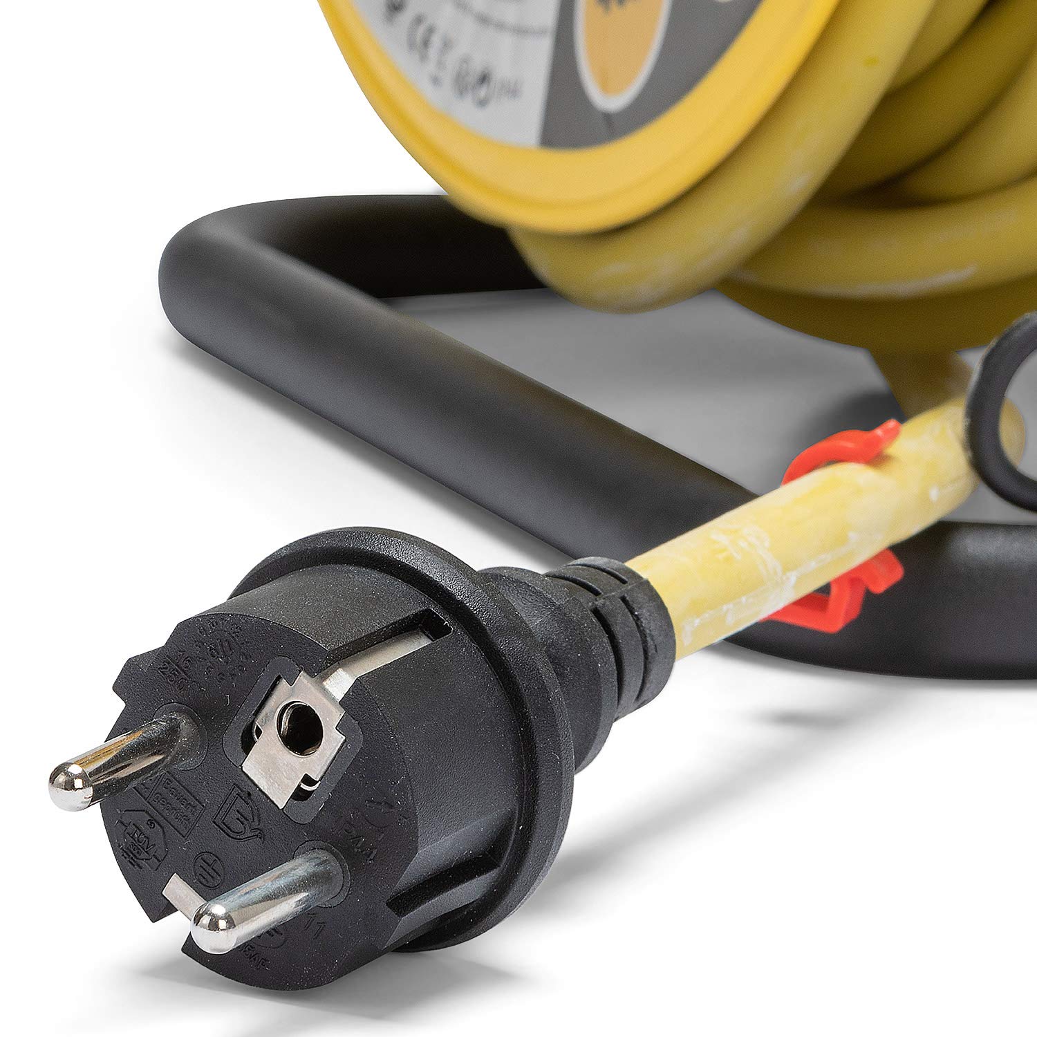Stak REELPRO-FR-25 Professional Electric Cable Reel - 25m Waterproof IP44 Rubber Cord (3G2.5mm²) - Heavy Duty Construction & Garden Use - 4-Outlet Steel Frame with Yellow Housing - Perfect for Job Sites, DIY Projects & Outdoor Power Distribution