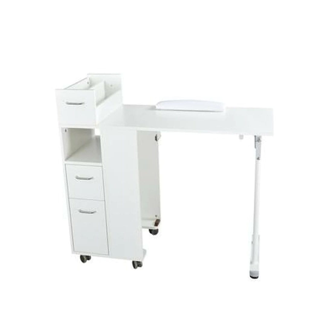 Portable White Folding Manicure Table with Storage Cabinet - Professional Nail Salon Equipment for Home & Spa Use - BA3902