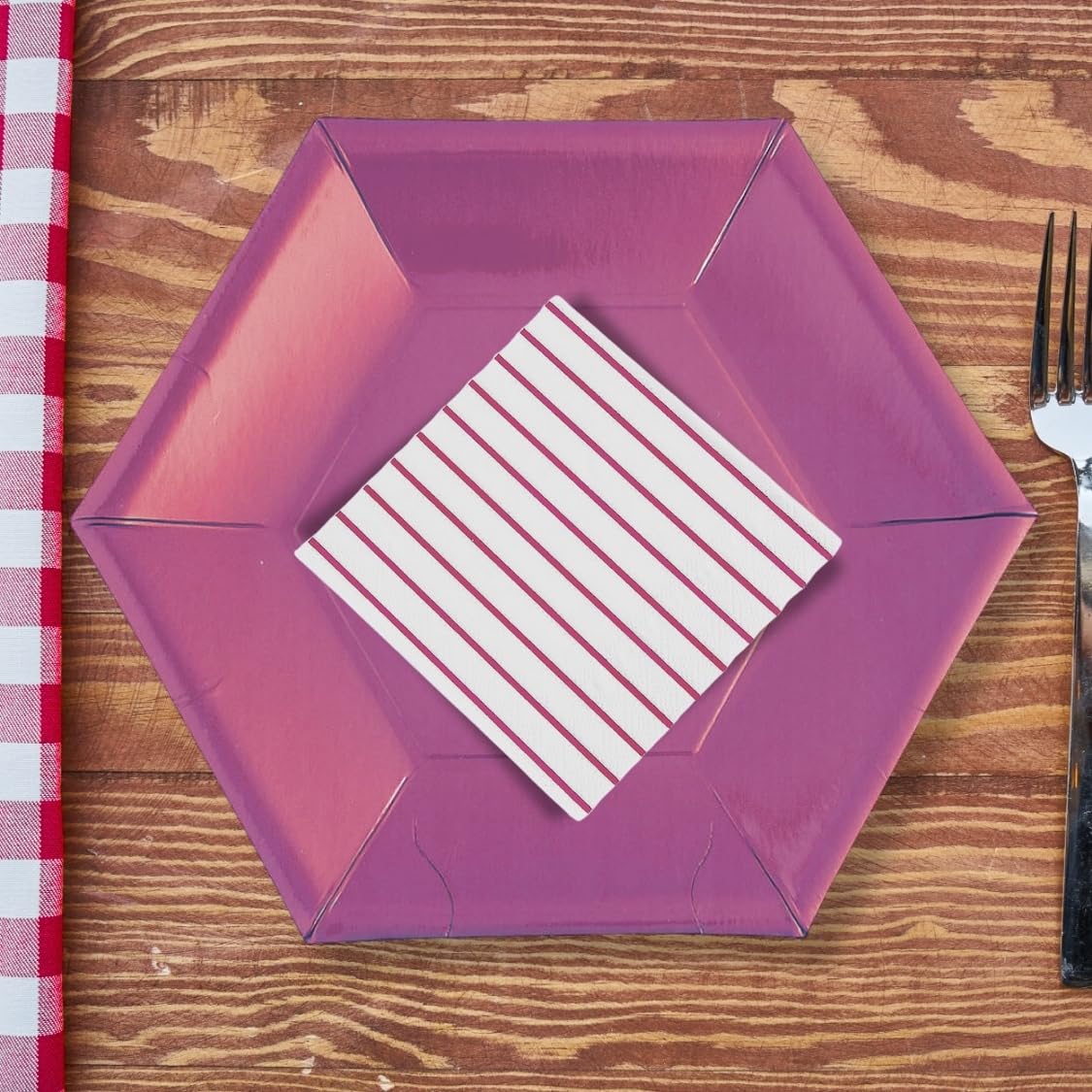 Pink Metallic Stripe Beverage Napkins - 32 Pack - Elegant Party Supplies for Weddings, Birthdays & Cocktail Events