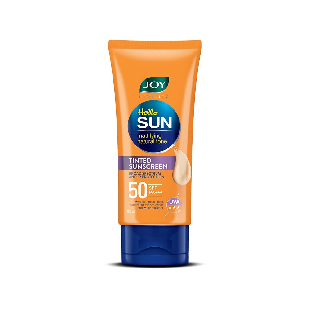 Joy Natural Tone Tinted Sunscreen SPF 50 PA+++ with Niacinamide - Oil-Free, Mattifying & Water Resistant Face Sunscreen for Normal & Oily Skin (60ml) | Sun Protection, Daily Wear & Makeup Base | Perfect for Beach, Outdoor Activities & Everyday Use