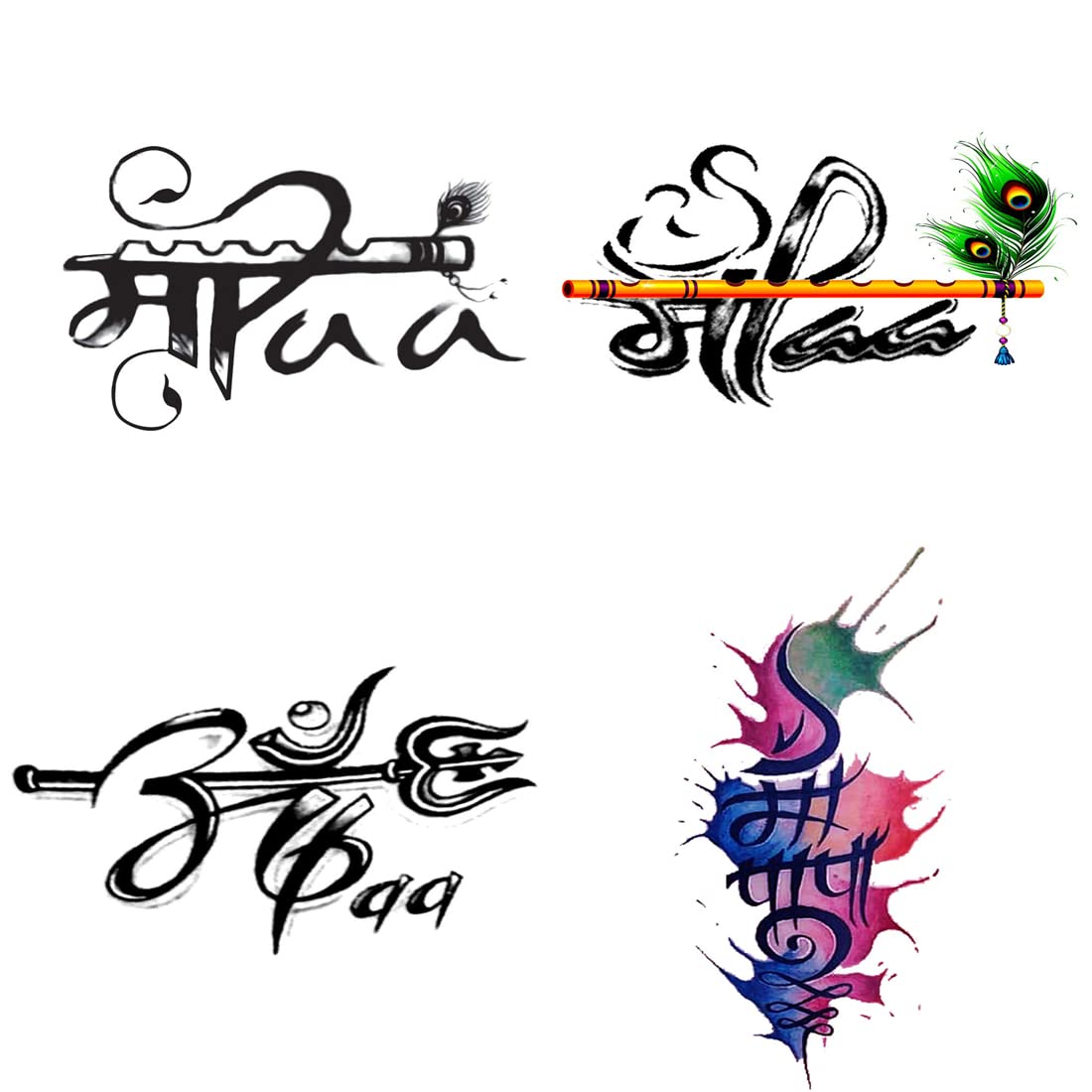 Pack of 4 Flute Feather Mom Dad Temporary Tattoos - Waterproof Fake Body Art Stickers for Men & Women (2x4 Inch) - Perfect for Parties, Festivals & Family Events