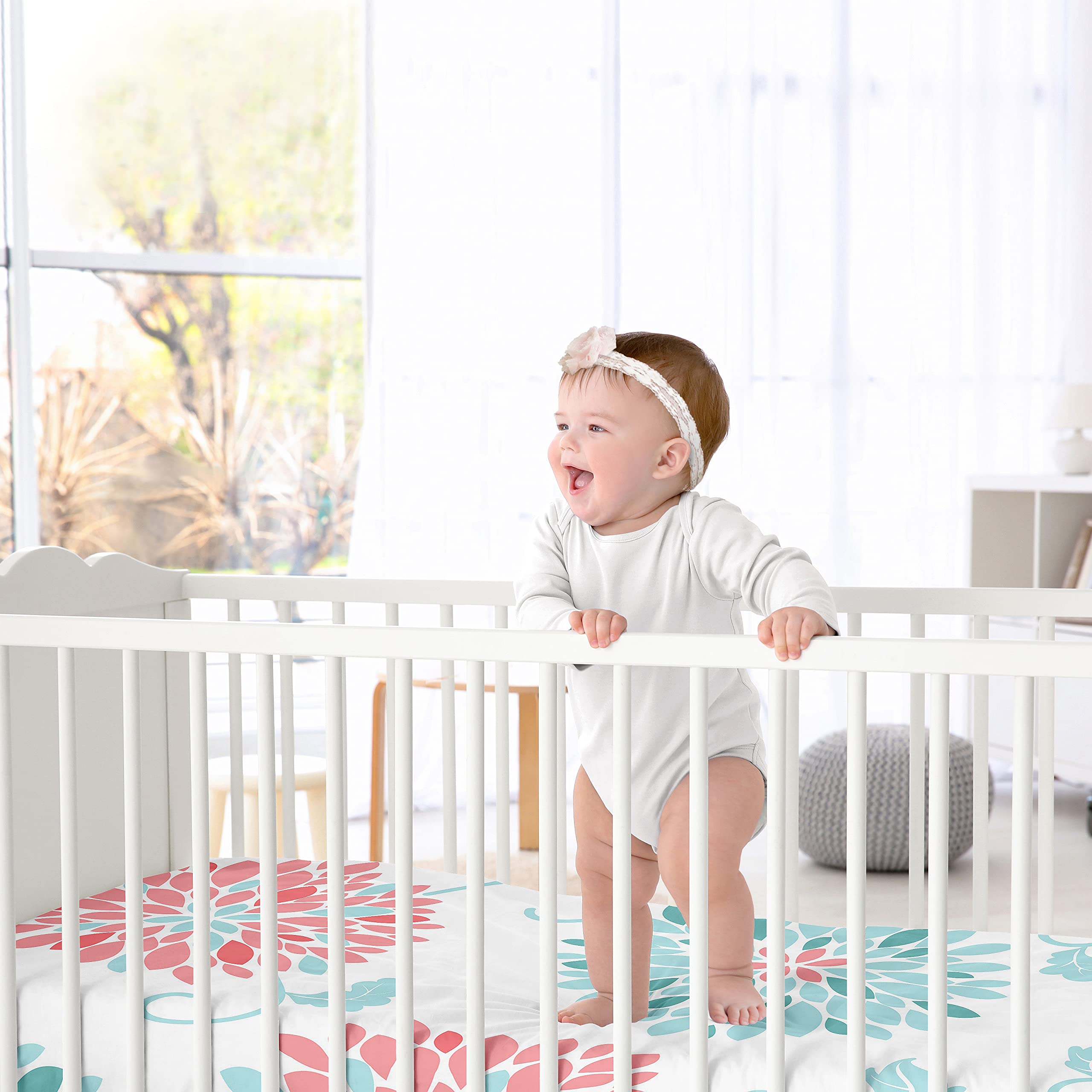 Modern Emma Baby Fitted Crib Sheet - Soft Floral Print Crib Mattress Cover for Nursery Bedding Set | Perfect for Newborns, Toddlers & Daycare Use
