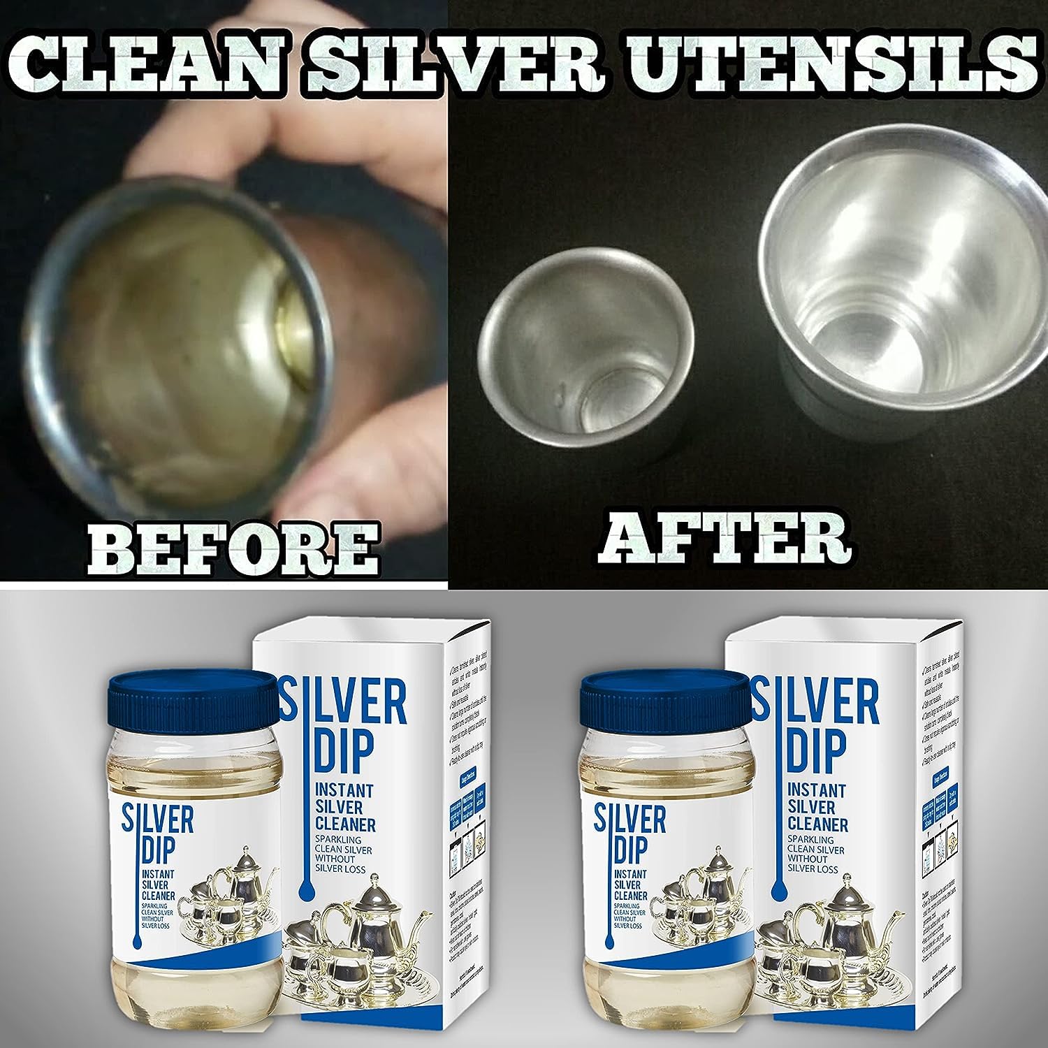 EGP Modicare Silver Dip Instant Silver Cleaner - 2 Pack (300ml Each) | Fast & Effective Tarnish Remover for Jewelry, Silverware & Antiques | Perfect for Home, Travel & Professional Use