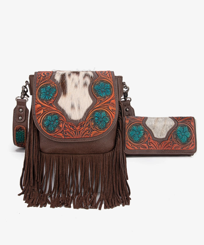 Genuine Hair-On Cowhide Crossbody Bag with Tooled Fringe - Trinity Ranch Western Style Purse for Women | Perfect for Rodeo, Country Concerts & Boho Fashion