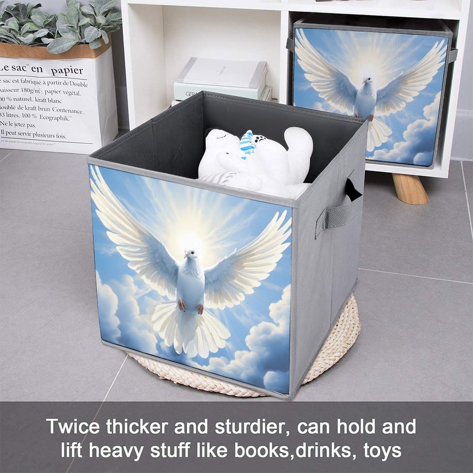 White Dove Foldable Storage Cubes Organizers - 6 Pack Square Storage Baskets with Handles for Closet, Nursery, Office & Home Organization | Space Saving Storage Solutions