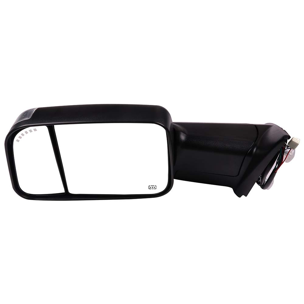 FINDAUTO Power Heated Towing Mirrors with Turn Signal & Puddle Light - Compatible with Dodge Ram 1500/2500/3500 (2010-2018) - Left & Right Side Black Mirrors for Enhanced Visibility & Safety During Night Towing