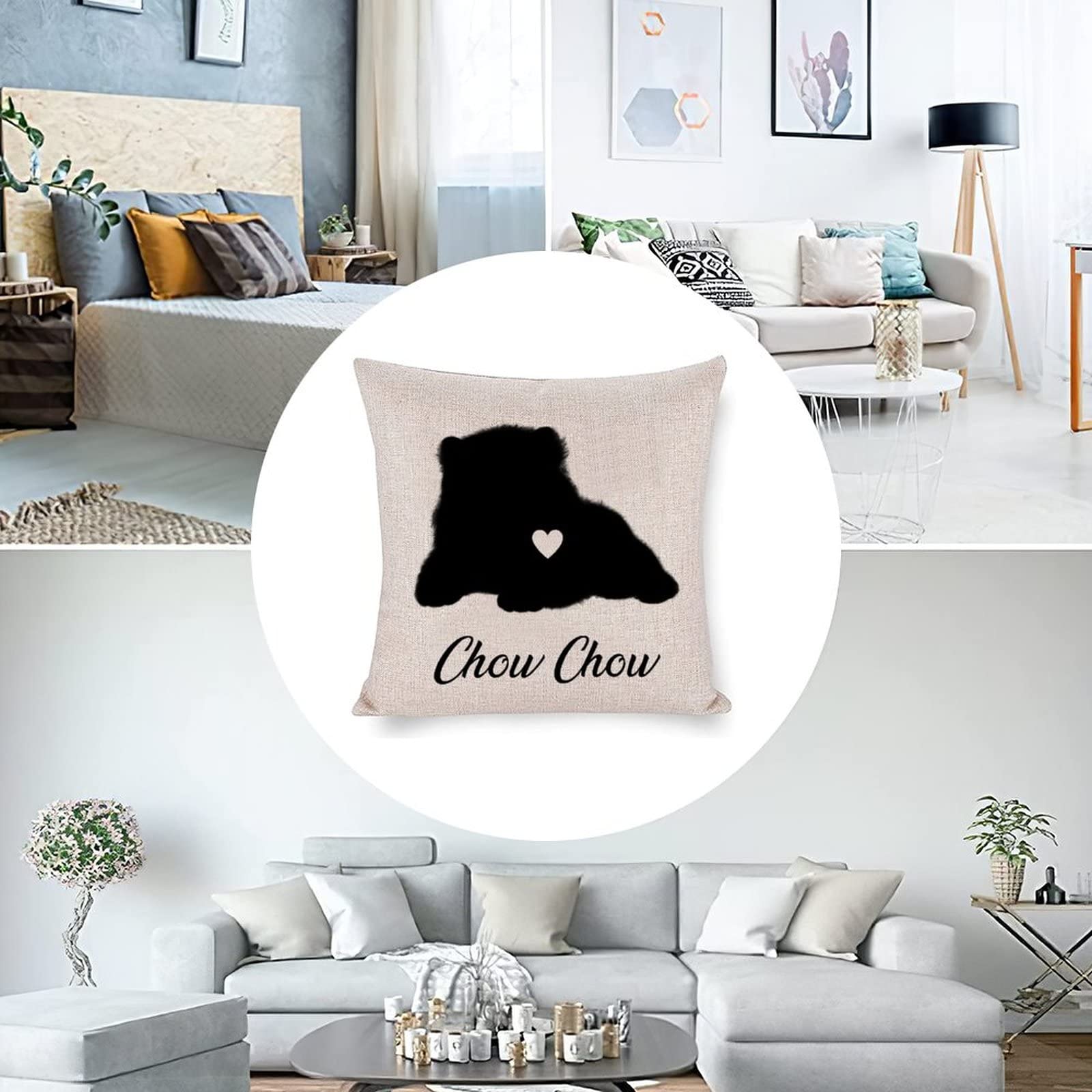 Funlucy Chow Chow Dog Throw Pillow Cover 16x16 Inches - Decorative Pet Pillow Case for Sofa, Couch, Bed & Car - Soft Cushion Cover for Home Decor & Gifts