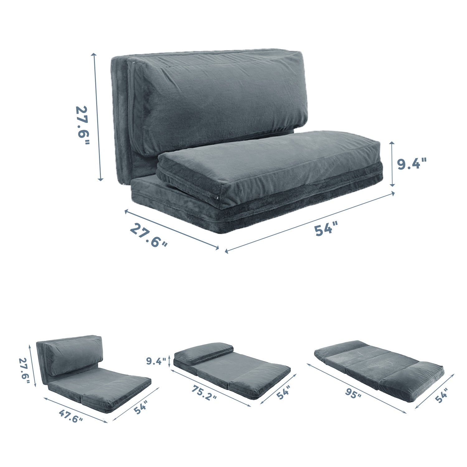 MAXYOYO Foldable Bean Bag Sofa Bed - Extra Thick Multi-Functional Floor Lounger with Washable Faux Fur Cover in Dusty Blue | Perfect for Living Rooms, Dorms, Game Rooms & Relaxation Spaces