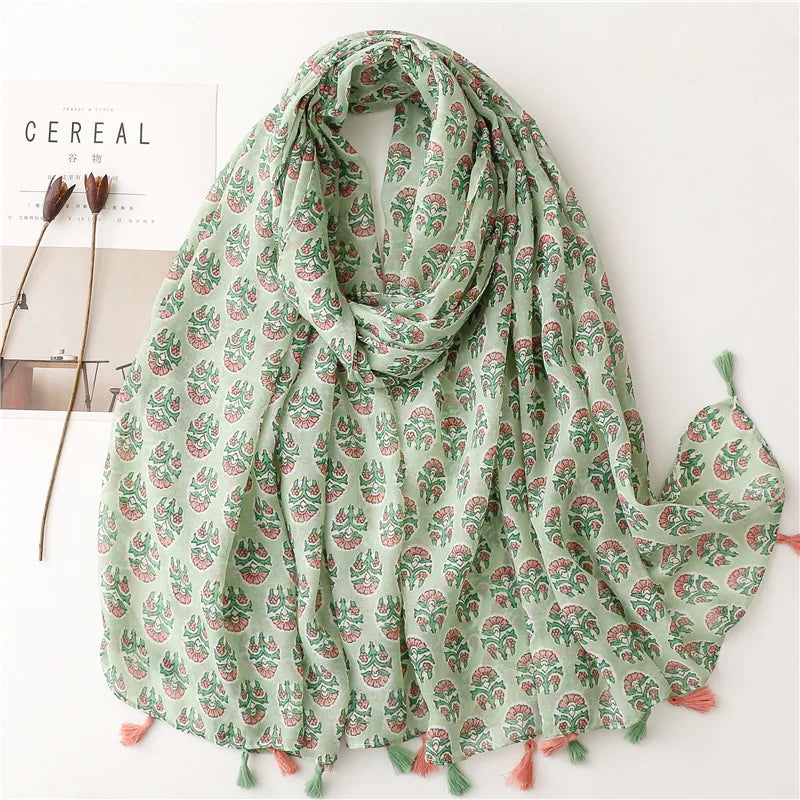 2023 Fashion Paisley Abstract Floral Tassel Viscose Shawl Scarf - Women's Lightweight Pashmina Wrap Stole & Muslim Hijab (180x90cm) - Perfect for Daily Wear, Office, Parties & Prayer