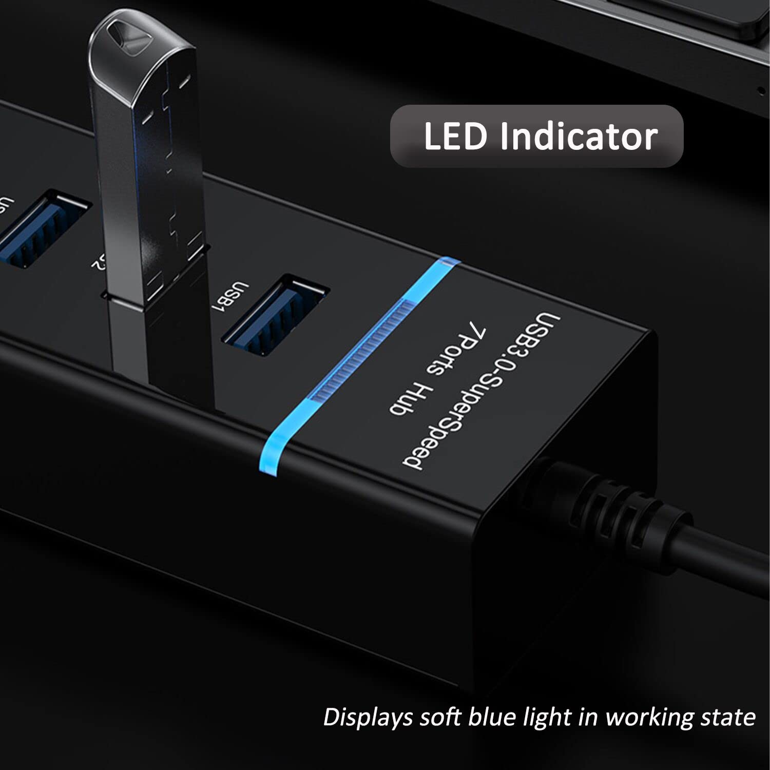 VIENON 7-Port USB 3.0 Hub with 4FT Cable - High-Speed Data Transfer for Laptop, PC, MacBook, iMac, Surface Pro | Perfect for Home Office, Gaming Setup & Multiple Device Charging