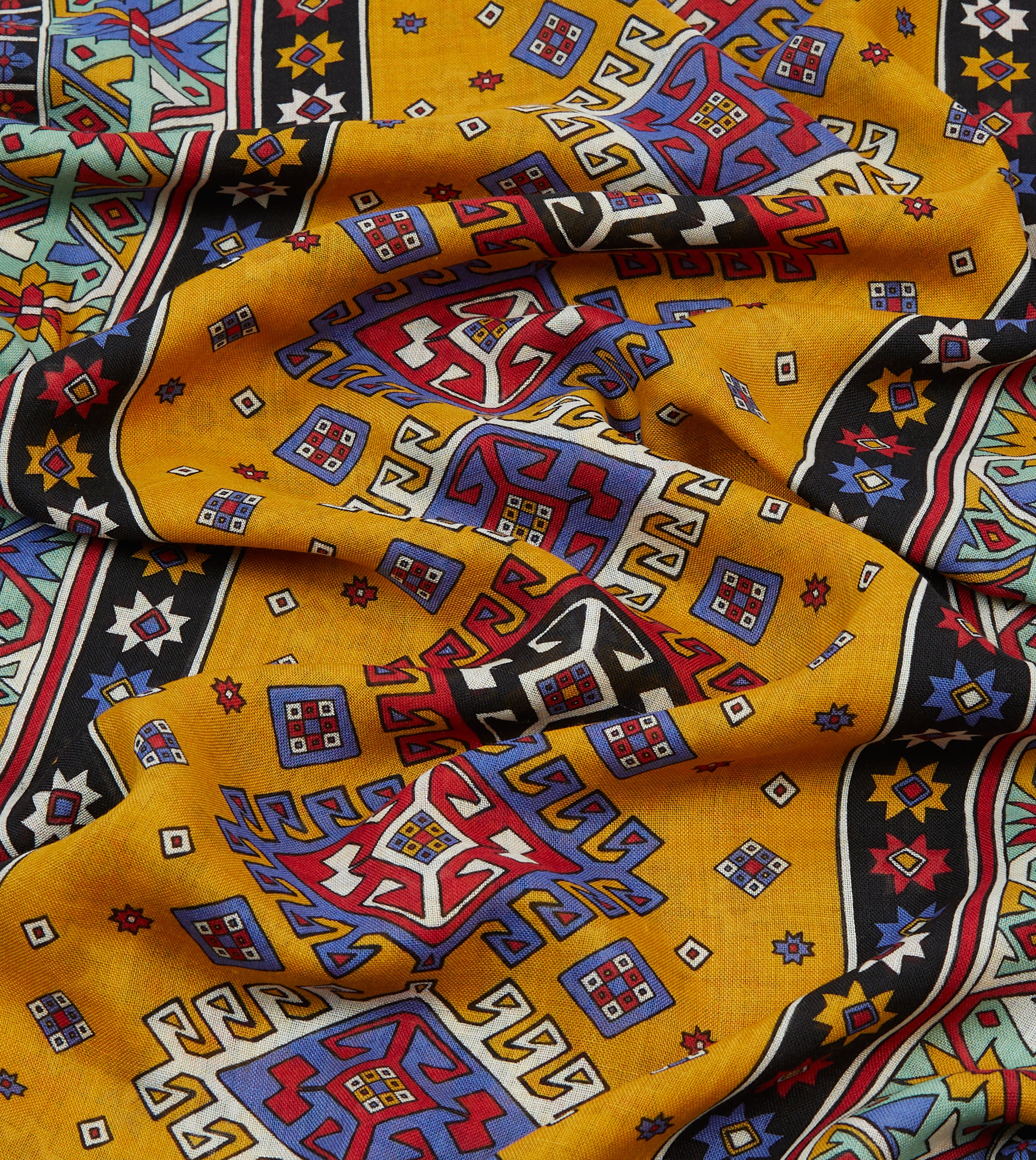 Luxury Gold & Green Kilim Print Tubular Wool Silk Scarf - Soft & Warm Winter Fashion Accessory for Women, Perfect for Office, Travel & Special Occasions