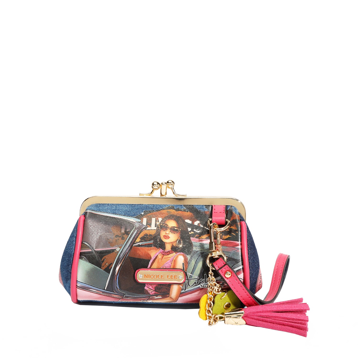 Denim Mini Kiss Lock Coin Purse Wristlet - Stylish Small Wallet for Women - Perfect for Parties, Shopping & Everyday Use