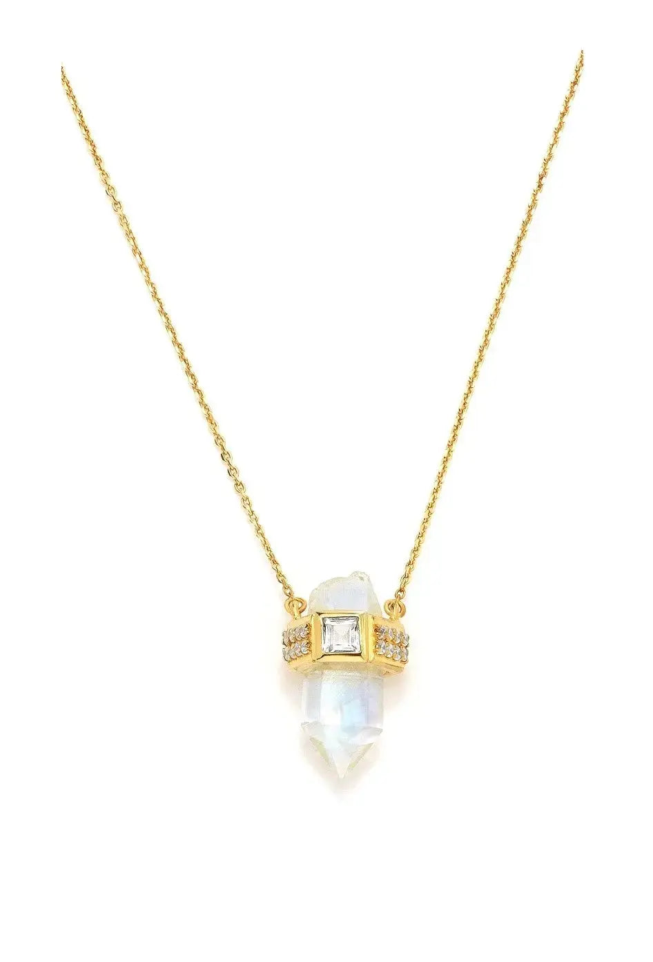 Moonstone Pendant Gold Necklace with Baby Crystal Charm - Elegant Jewelry Gift for Women, Mothers & Brides | Perfect for Weddings, Anniversaries & Special Occasions