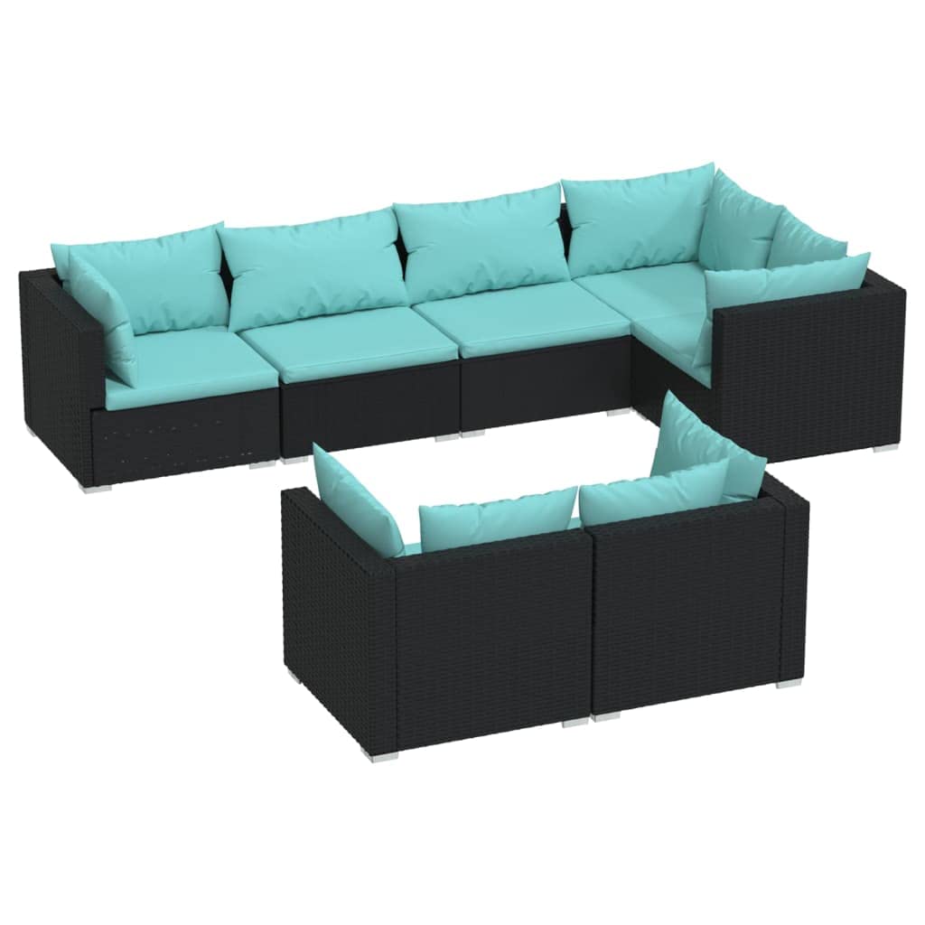 vidaXL 7-Piece Patio Lounge Set with Cushions - Black Poly Rattan Outdoor Furniture for Garden, Backyard, Poolside & Balcony - Durable Weather-Resistant Wicker Sofa Set for Relaxing & Entertaining