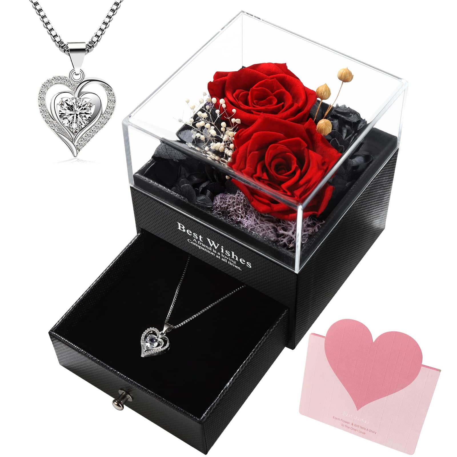 Eternal Love Preserved Rose Necklace Gift for Women - Romantic Birthday, Anniversary Present for Mom, Wife, Girlfriend | Perfect for Valentine's Day, Mother's Day & Special Occasions (Red)
