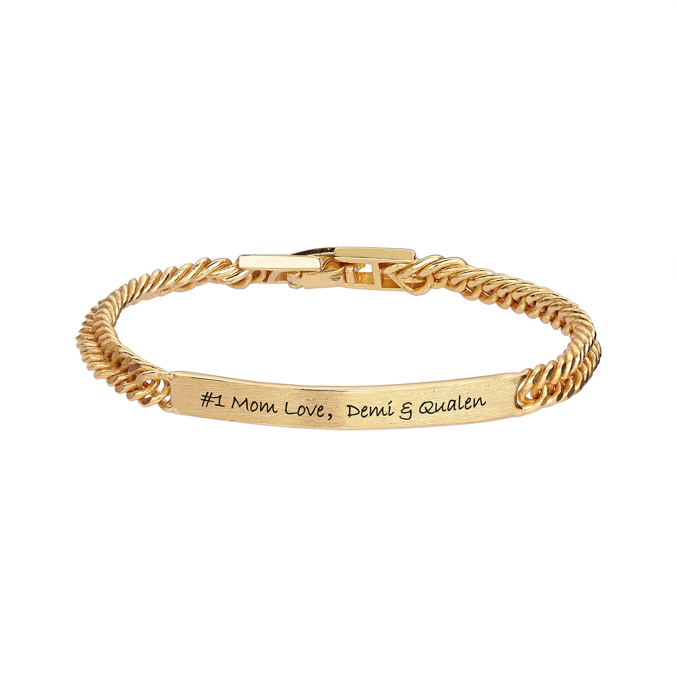 Custom Name Bar ID Bracelet for Women - Gold & Silver Plated Personalized Engraved Cuban Link Chain Bracelet - Birthday Gifts for Mom, Wife, Daughter - Perfect for Everyday Wear, Special Occasions & Jewelry Gifting